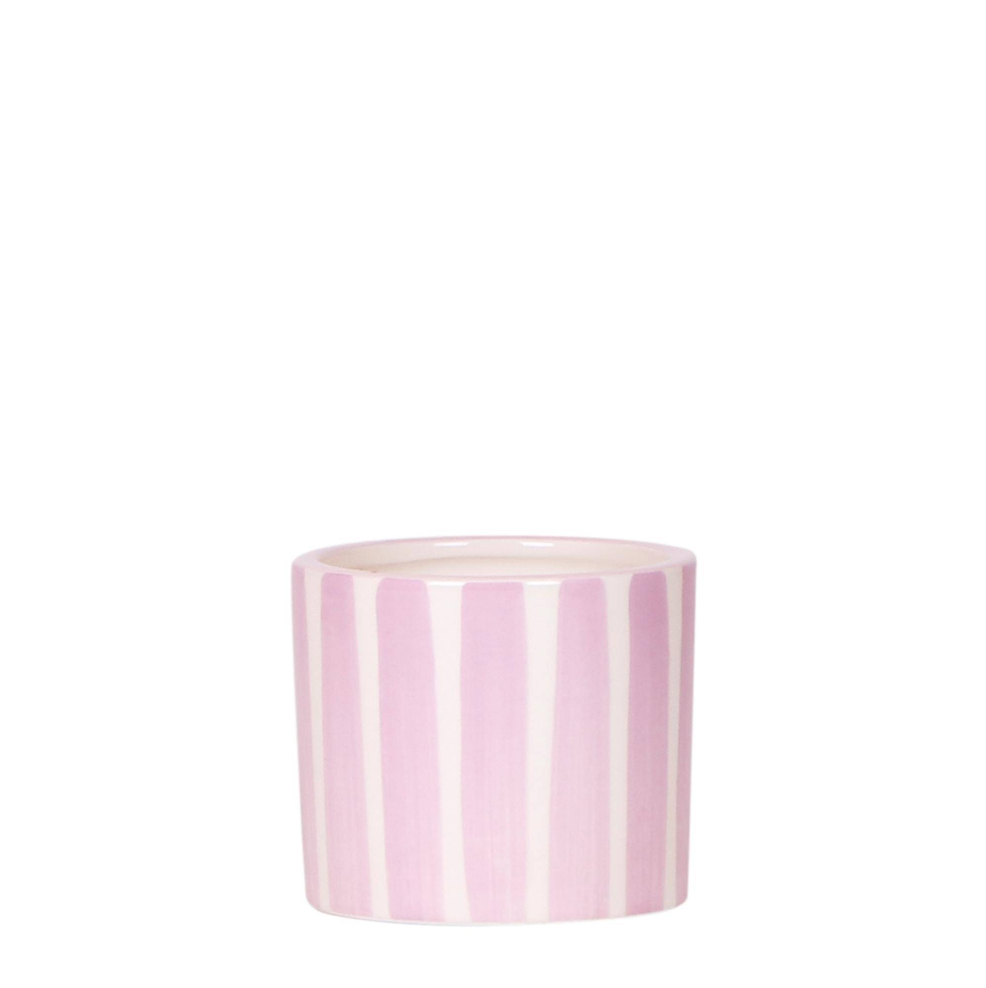 Cache-pot céramique rayé à la main - touche arty colorée - Pot de 6cm - rose - Image 1