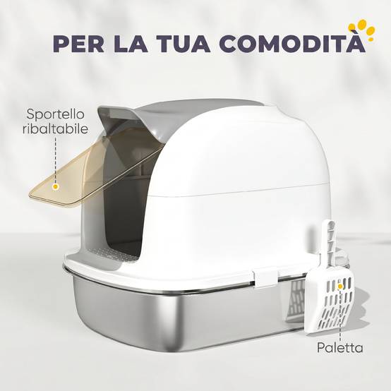 Litière fermée XL acier inox avec couvercle relevable, pelle, sachet désodorisant, blanc - Image 9