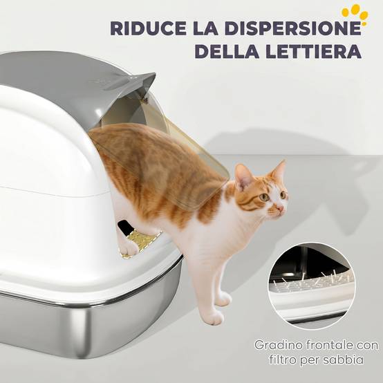 Litière fermée XL acier inox avec couvercle relevable, pelle, sachet désodorisant, blanc - Image 10