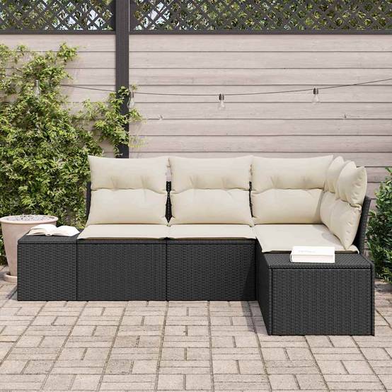 Vidaxl - Ensemble de canapé de jardin 4 pcs Noir et Crème polyrotin vidaXL 3355706 - Image 4
