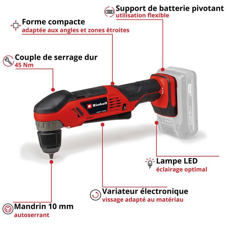 Einhell - Perceuse visseuse d'angle sans fil TE-AD 18 Li - Solo Einhell - Image 2