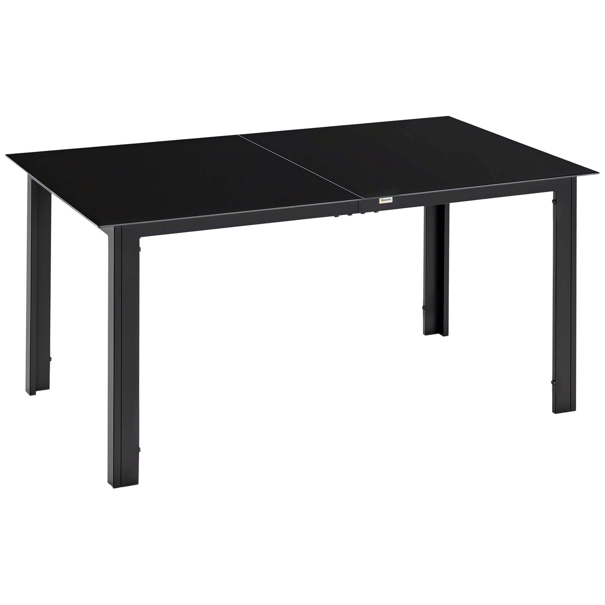 Table de jardin rectangulaire noire verre aluminium 150x90 cm pour 6 personnes - Image 1