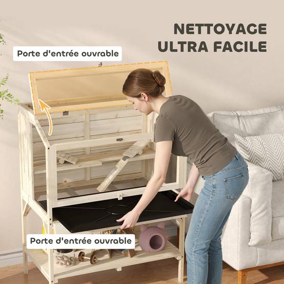 Cage hamster bois sapin rongeurs 2 niveaux étagère 84x110cm bois naturel - ComfortXL Outdoor Living - Image 7