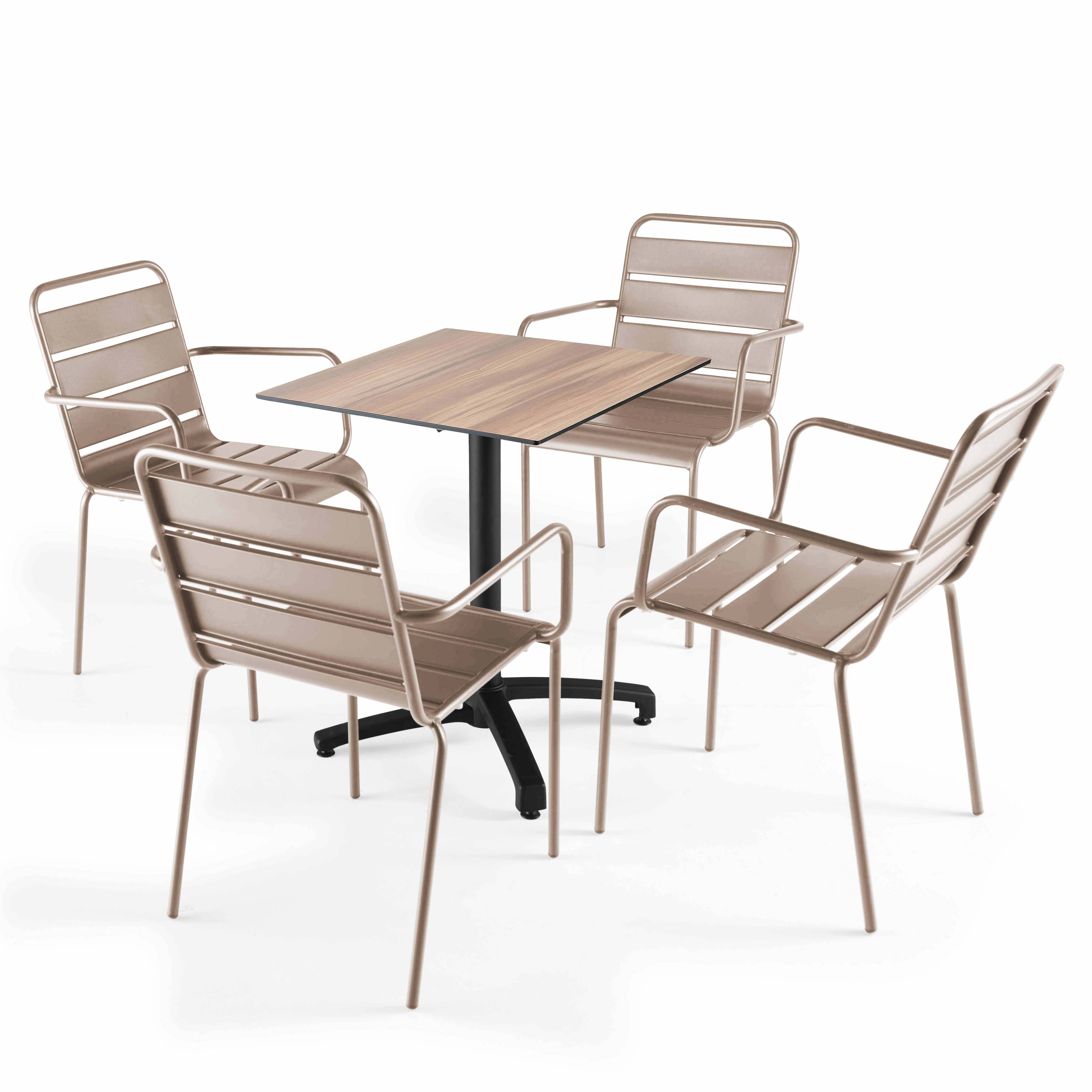 Oviala - Ensemble table de terrasse stratifié chene foncé et 4 fauteuils taupe - Oviala - Imagen 1