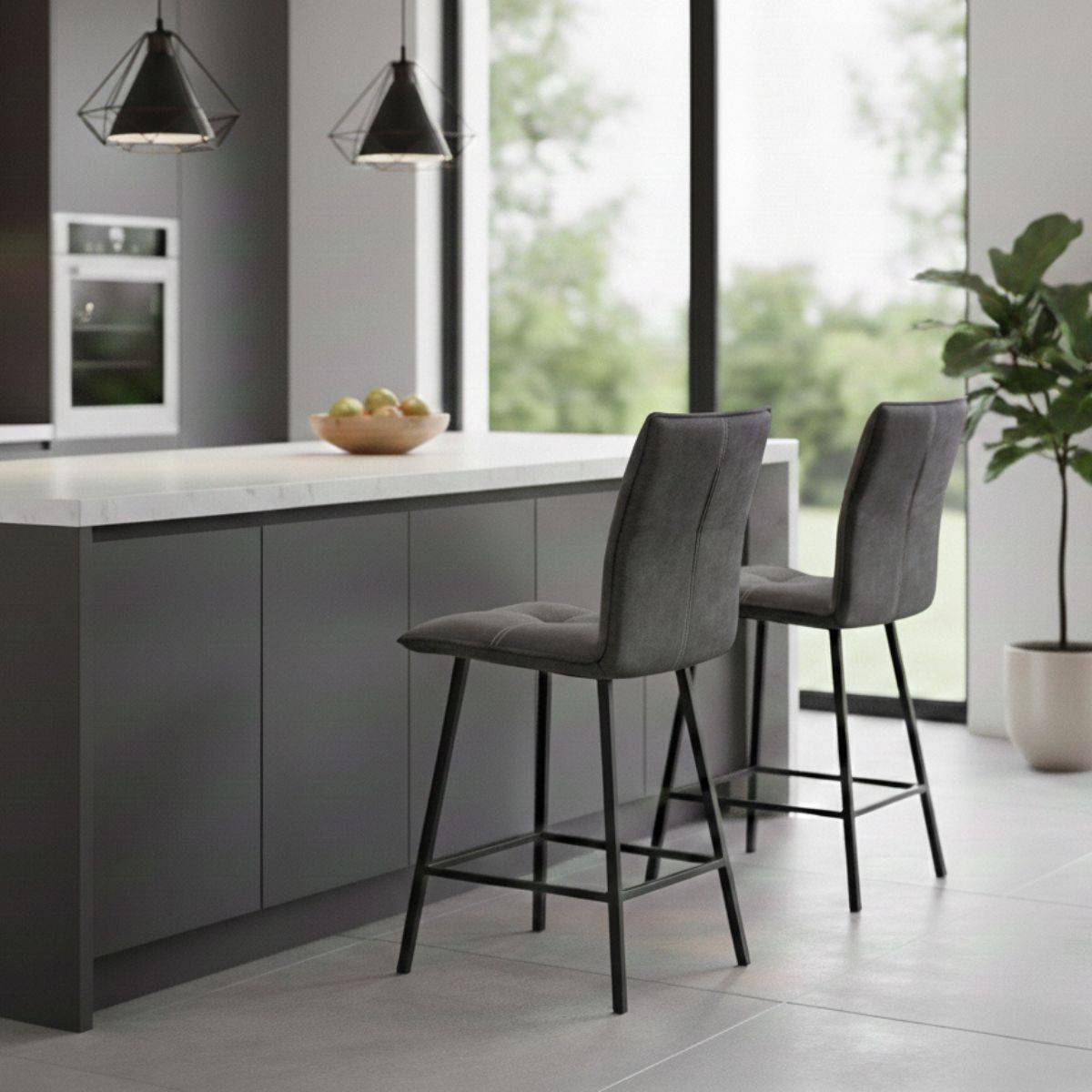 Lot de 2 Tabourets Gris Anthracite Assise H65cm - LAGOS - Image 2
