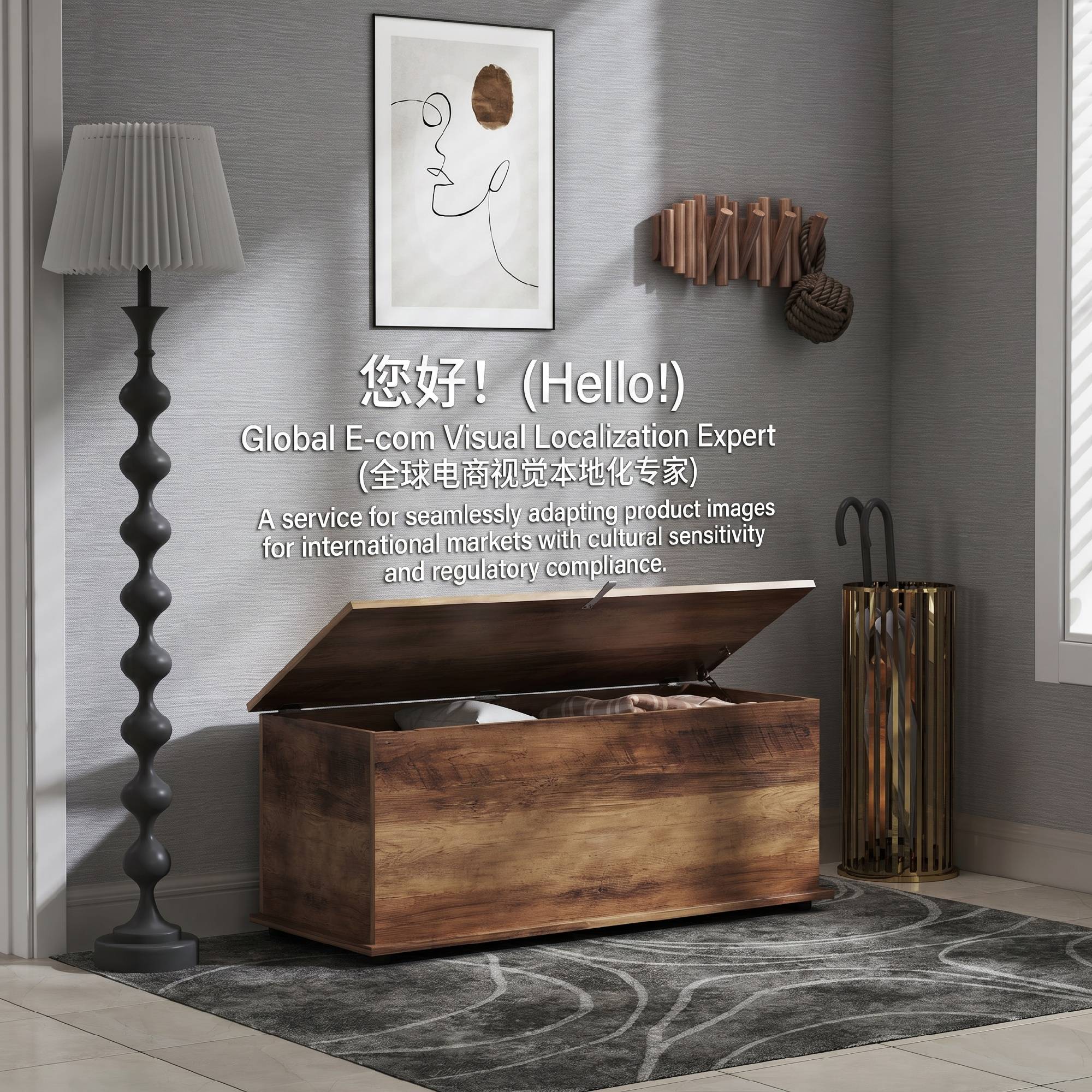 Sans Marque - Coffre de rangement, banc de rangement avec couvercle rabattable et charnières de sécurité, 100 x 40 x 40 cm, marron - Image 9