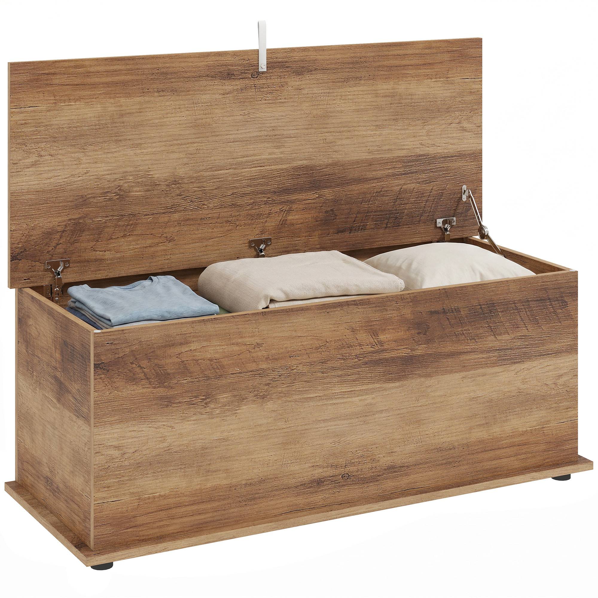 Sans Marque - Coffre de rangement, banc de rangement avec couvercle rabattable et charnières de sécurité, 100 x 40 x 40 cm, marron - Image 1