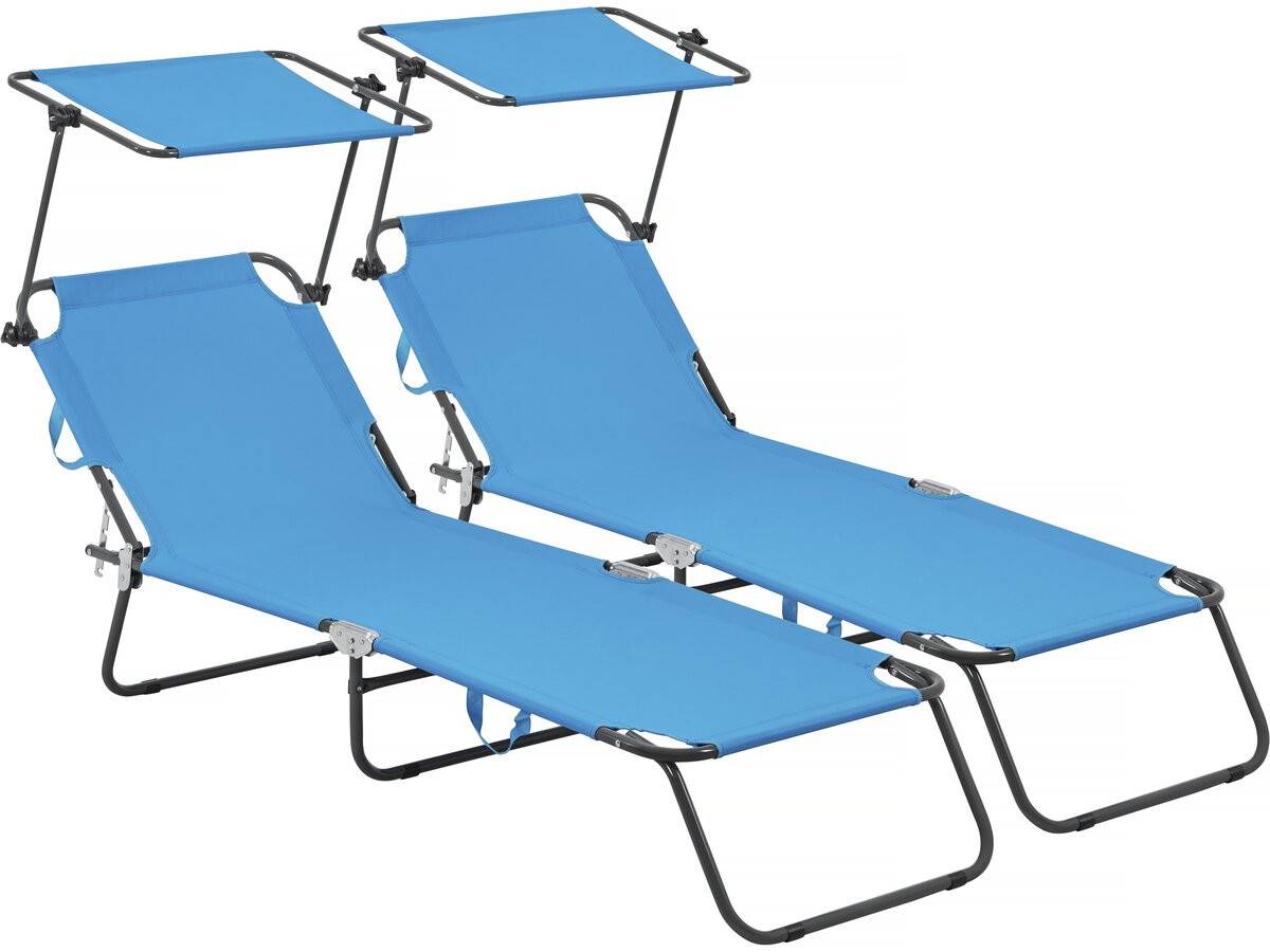 Habitat Et Jardin - Lot De 2 Bains De Soleil Pliable "lazy" - Avec Pare Soleil - Bleu -habitat Et Jardin - Image 1