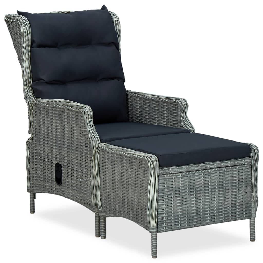 Chaise de jardin inclinable - Fauteuil De Jardin tabouret Résine tressée Gris clair - Image 2