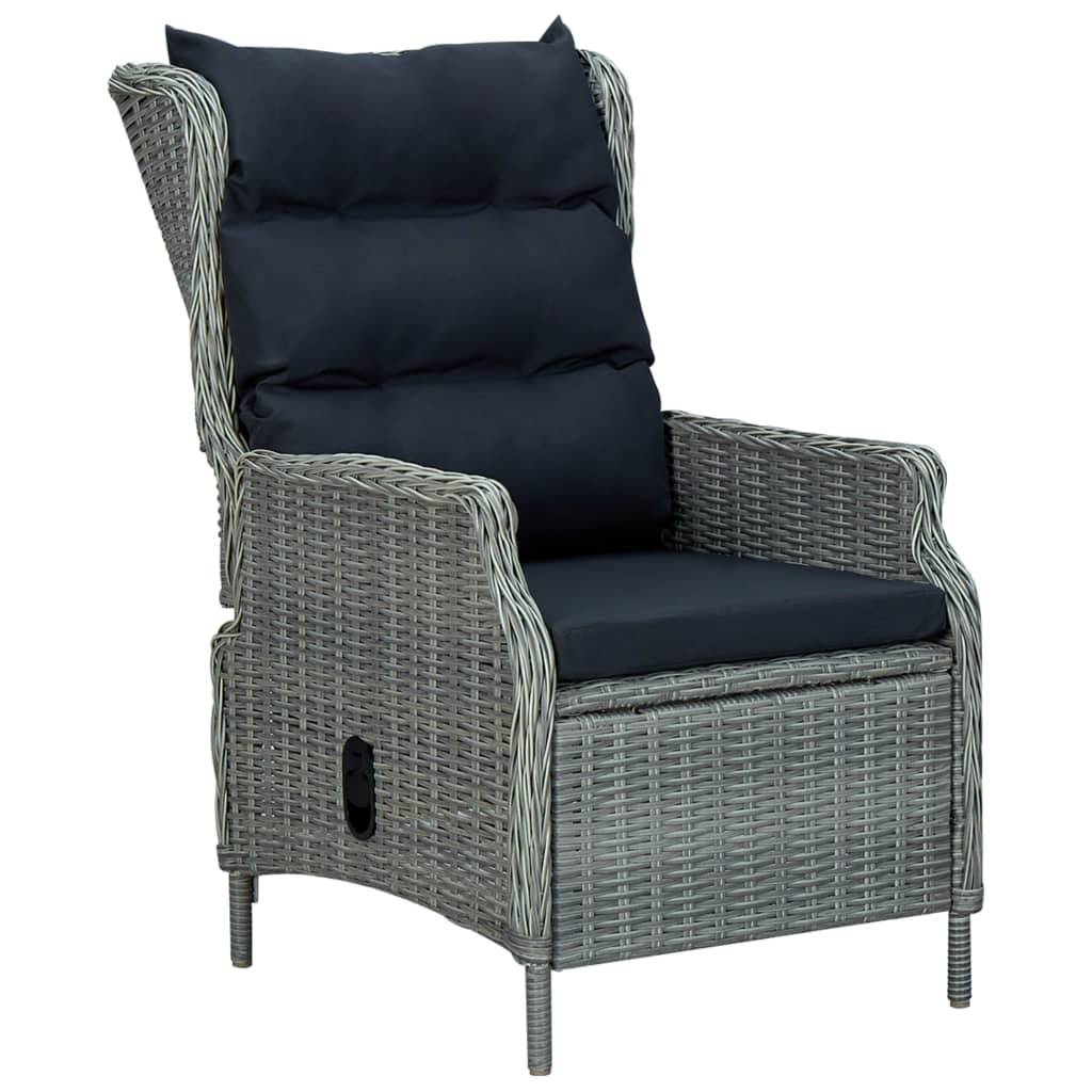 Chaise de jardin inclinable - Fauteuil De Jardin tabouret Résine tressée Gris clair - Image 4