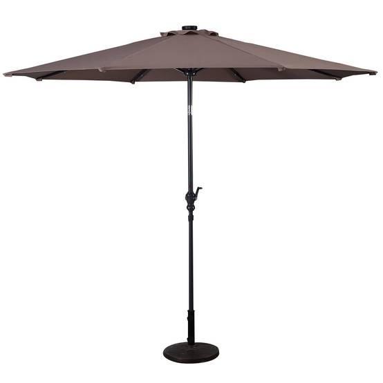 Parasol Inclinable Dia. 300 cm avec 24 Lumières LED Dolaire en Scier Toile Polyester pour Jardin et Terrasse Marron F183R - Image 1