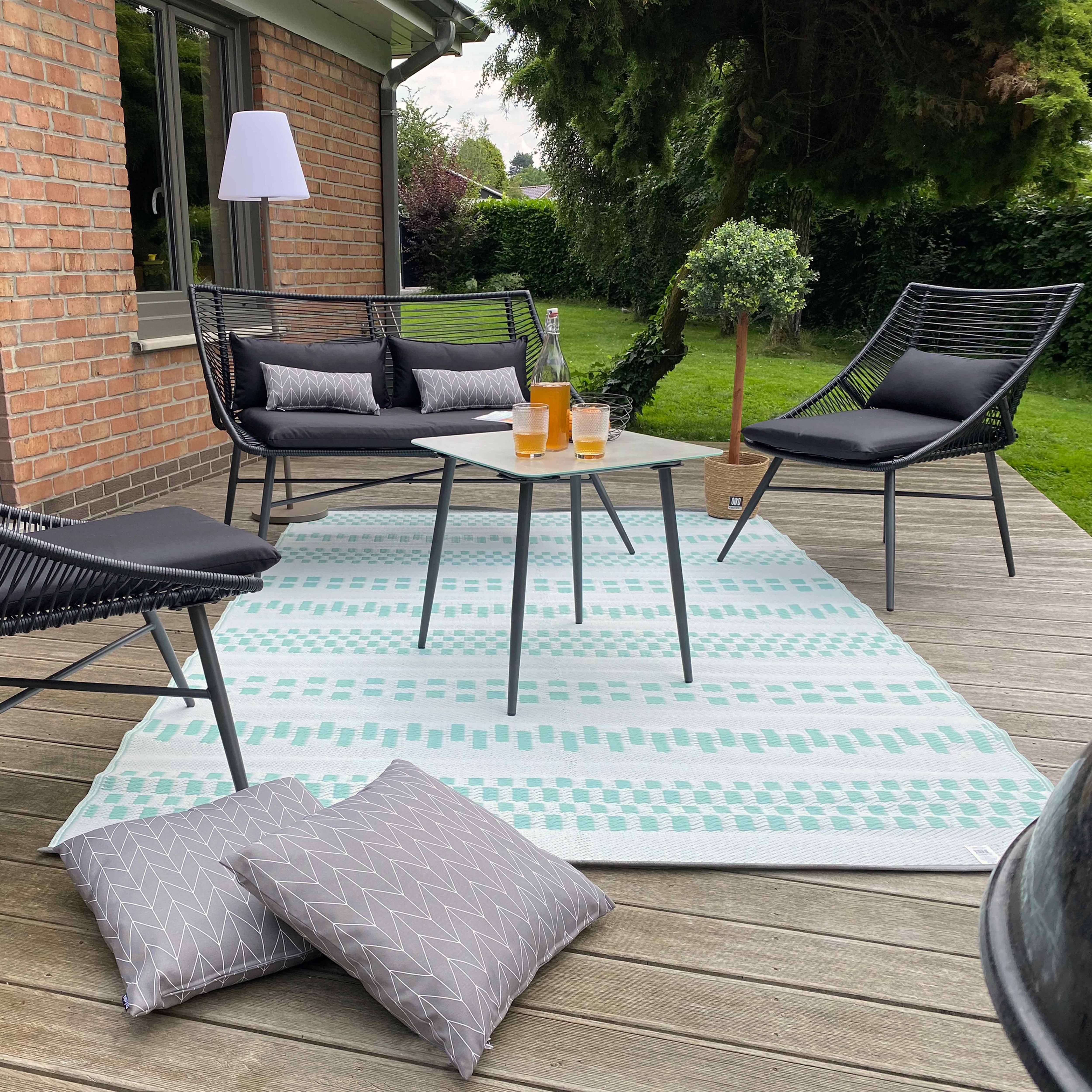 Oviala - Tapis d'extérieur en polypropylène recyclé vert 270 x 180 cm Solys - Oviala - Imagen 6