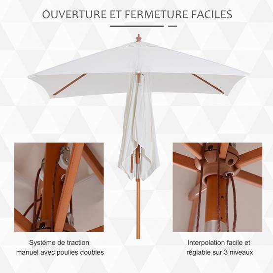ComfortXL - Parasol rectangulaire bois massif inclinable terrasse balcon anti-UV 200x150cm crème - ComfortXL Outdoor Living - Image 8