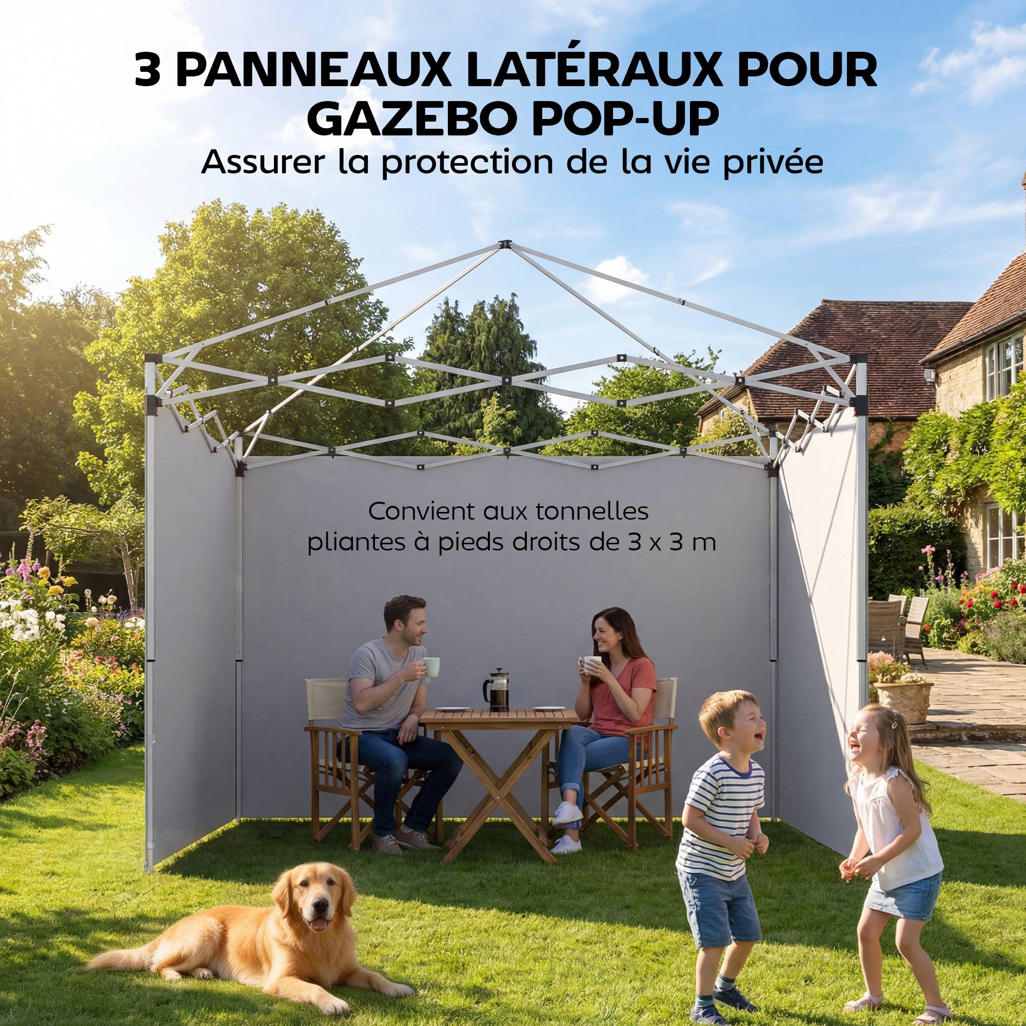 Relaxdays Lot De 4 Parois Latérales Pour Tonnelle 2x3m – Blanc – 3 Panneaux Fenêtres + 1 Avec Fermeture Éclair – Protection Vent Pluie Froid