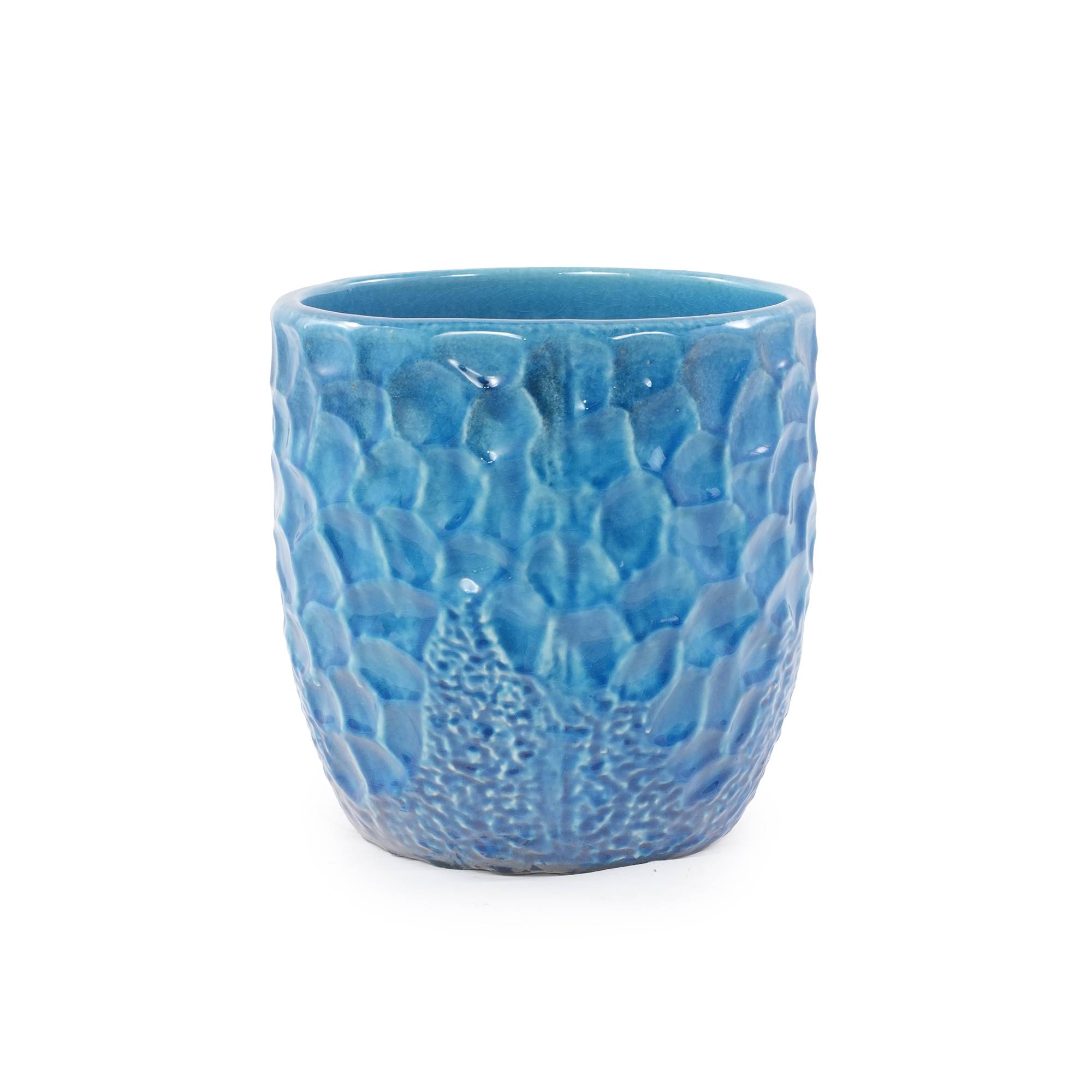 ComfortXL - Pot de fleurs en céramique Ø22,5 cm bleu brillant intérieur avec drainage - ComfortXL Outdoor Living