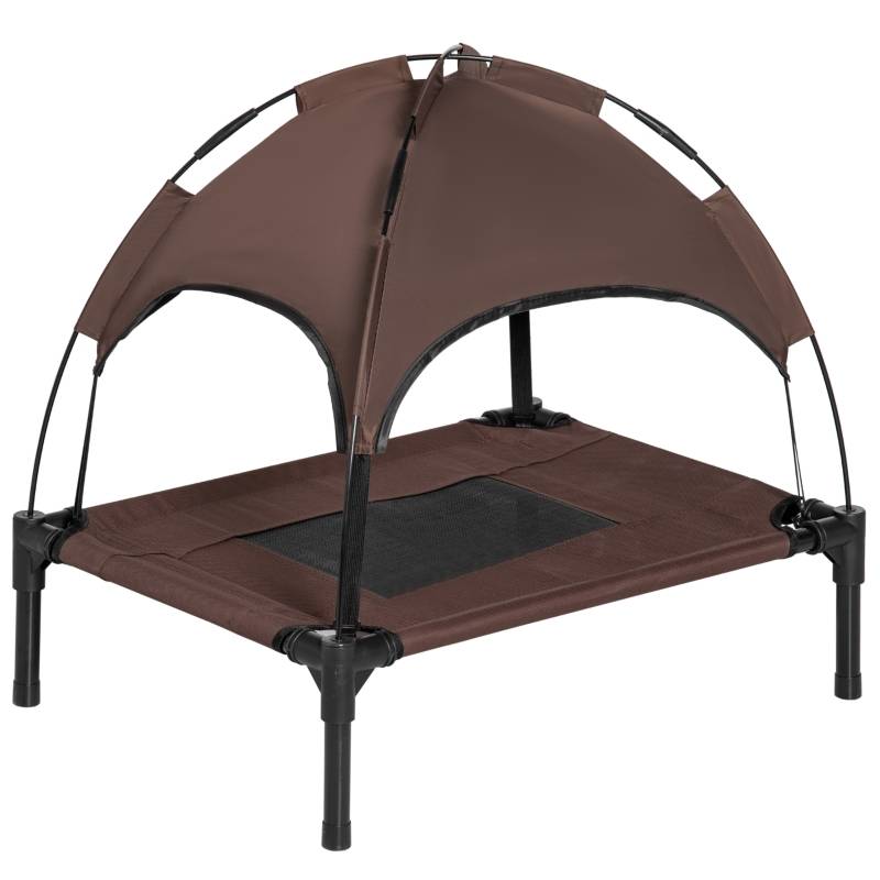 Lit de camp pour chien extérieur avec auvent 61 x 46 x 62 cm métal tissu oxford et mesh café - PANGIVO - Image 1