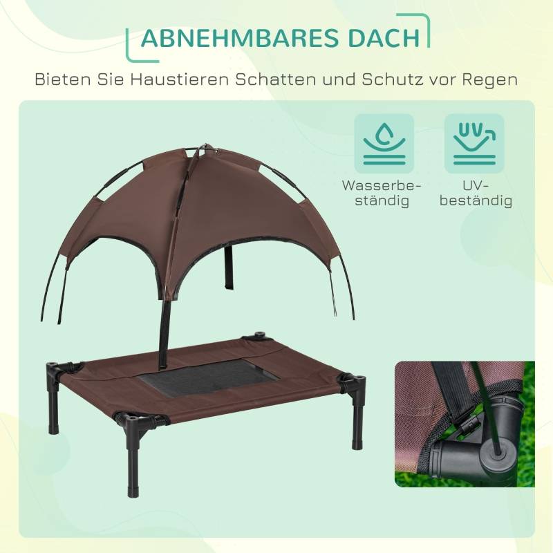 Lit de camp pour chien extérieur avec auvent 61 x 46 x 62 cm métal tissu oxford et mesh café - PANGIVO - Image 4
