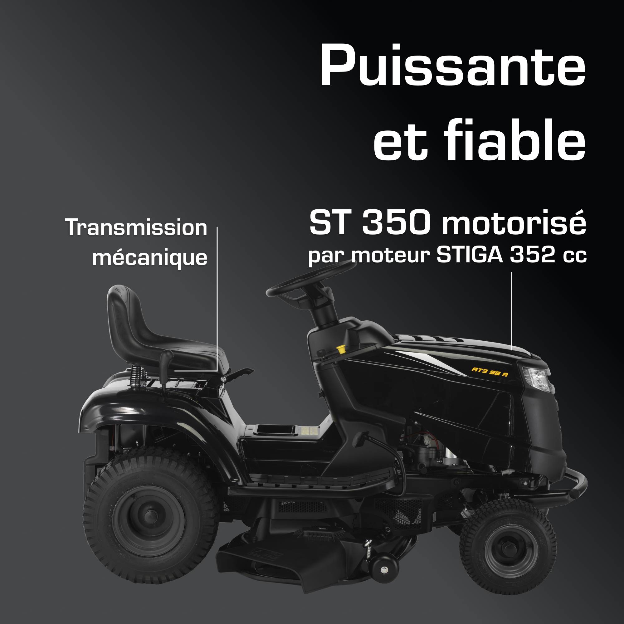 Alpina - Tracteur tondeuse AT3 98 A – Éjection latérale, coupe 98 cm, moteur STIGA 352 cm³, kit mulching inclus, démarrage électrique – Alpina - Image 4