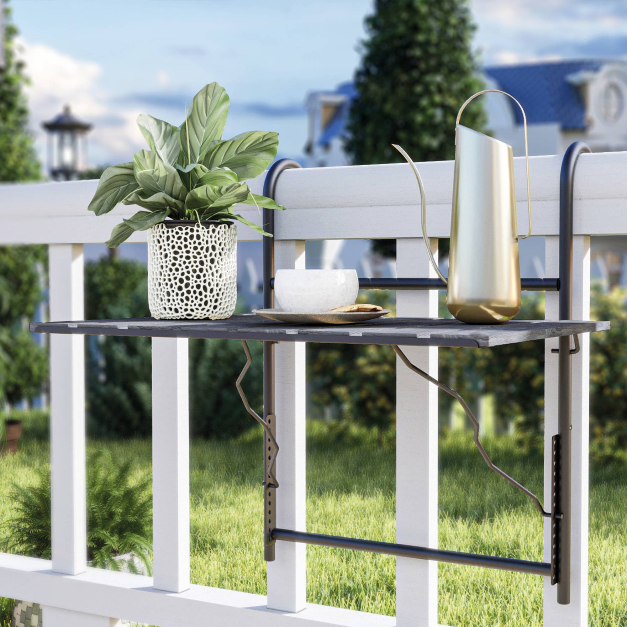 Table de balcon rabattable Petäjävesi métal bois de pin 60 x 40 x 58 cm noir gris structuré [en.casa] - Imagen 4