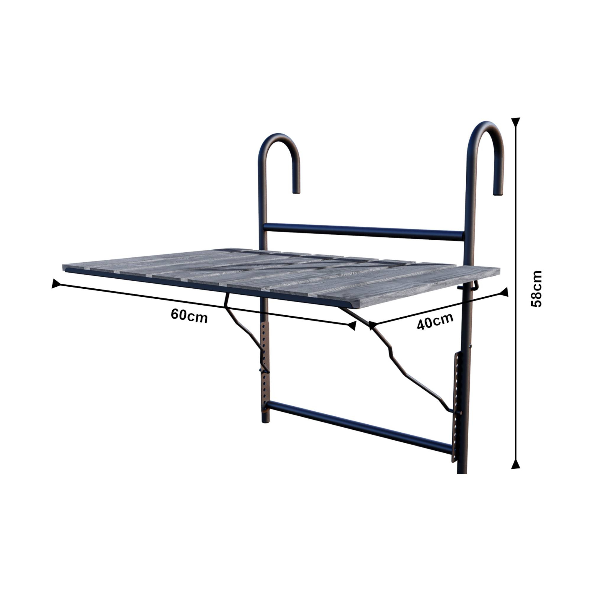 Table de balcon rabattable Petäjävesi métal bois de pin 60 x 40 x 58 cm noir gris structuré [en.casa] - Imagen 6