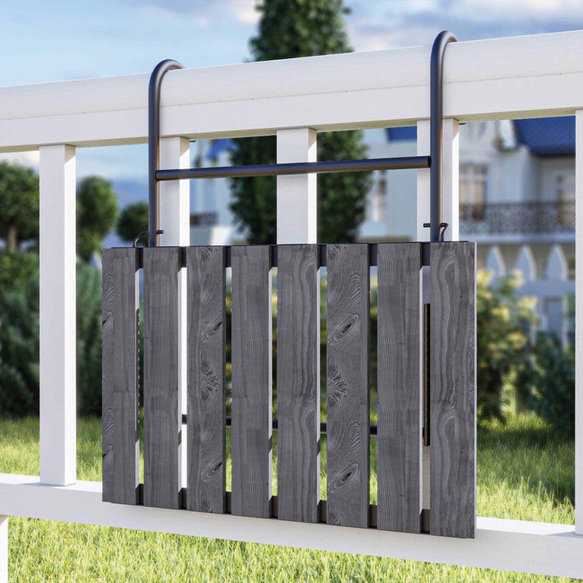 Table de balcon rabattable Petäjävesi métal bois de pin 60 x 40 x 58 cm noir gris structuré [en.casa] - Imagen 3