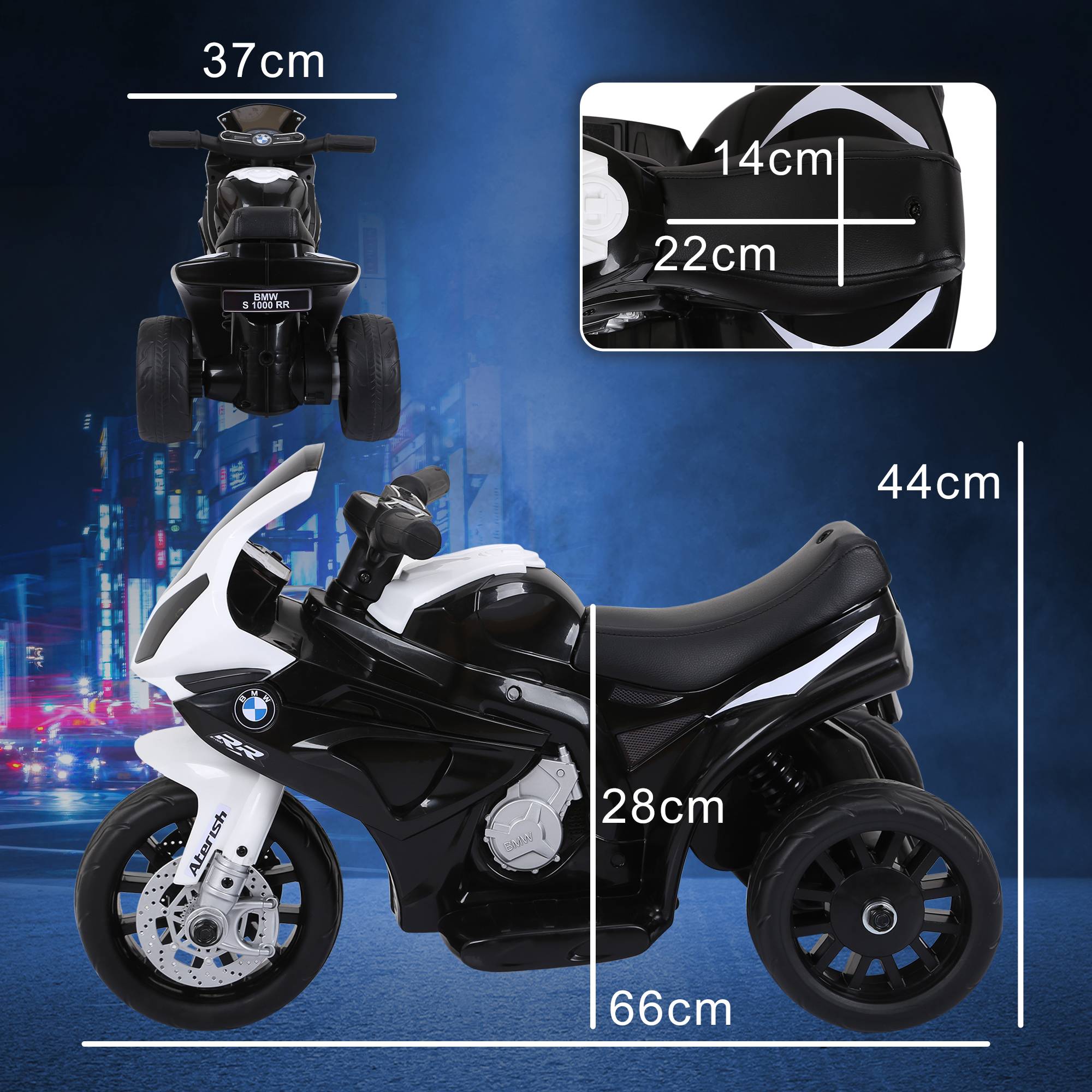 Sans Marque - Moto électrique enfants 18-36 mois permis BMW S1000RR 2,5 km/h 20 kg 66x37x44 cm noire - Image 4