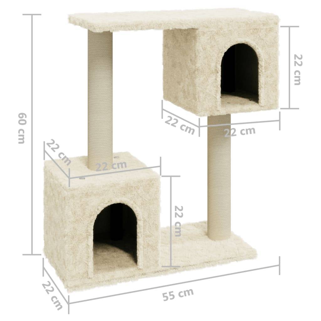 Vidaxl - Arbre à chat avec griffoirs en sisal Crème 60 cm vidaXL 171430 - Imagen 3
