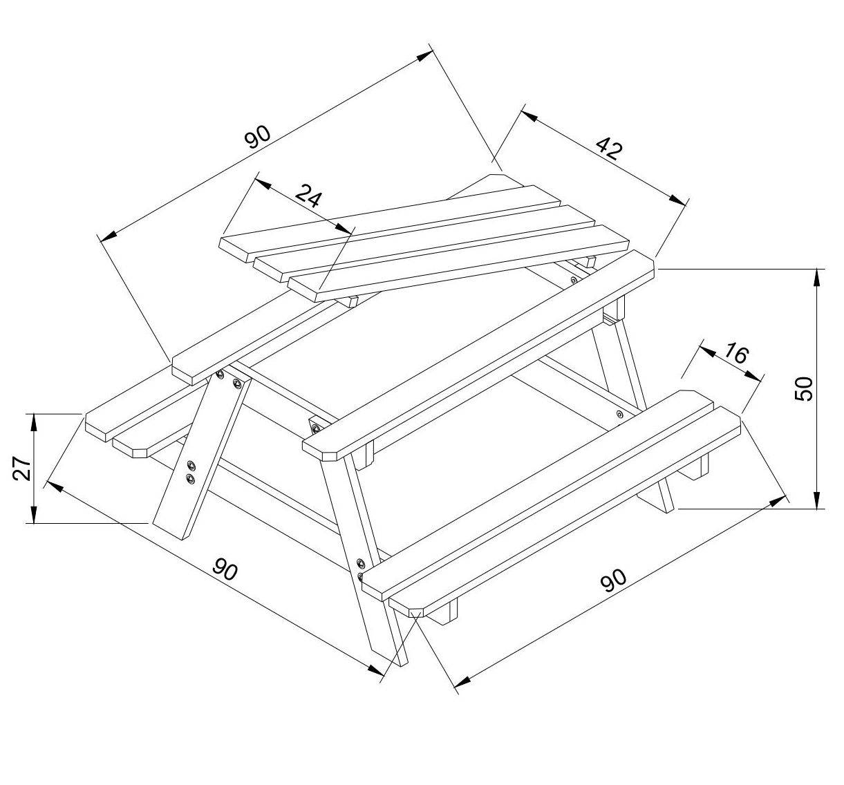 Timbela - Table Enfant pour Le Jardin 90x90xH50 cm et Chaise avec Boite de Rangement - Pour l'extérieur ou à l'intérieur - 15 mm d’épaisseur - Timbela M010-1 - Imagen 6