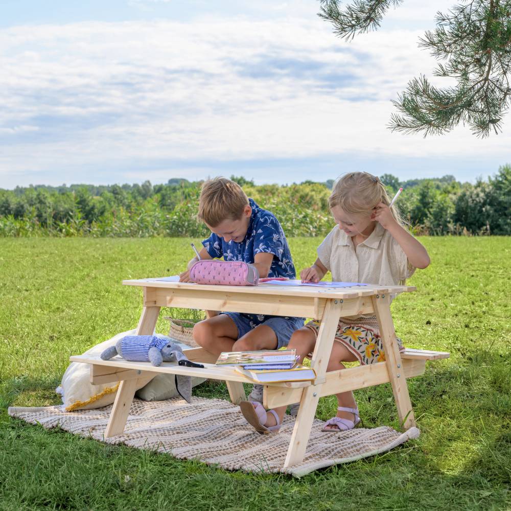 Timbela - Table Enfant pour Le Jardin 90x90xH50 cm et Chaise avec Boite de Rangement - Pour l'extérieur ou à l'intérieur - 15 mm d’épaisseur - Timbela M010-1 - Imagen 1