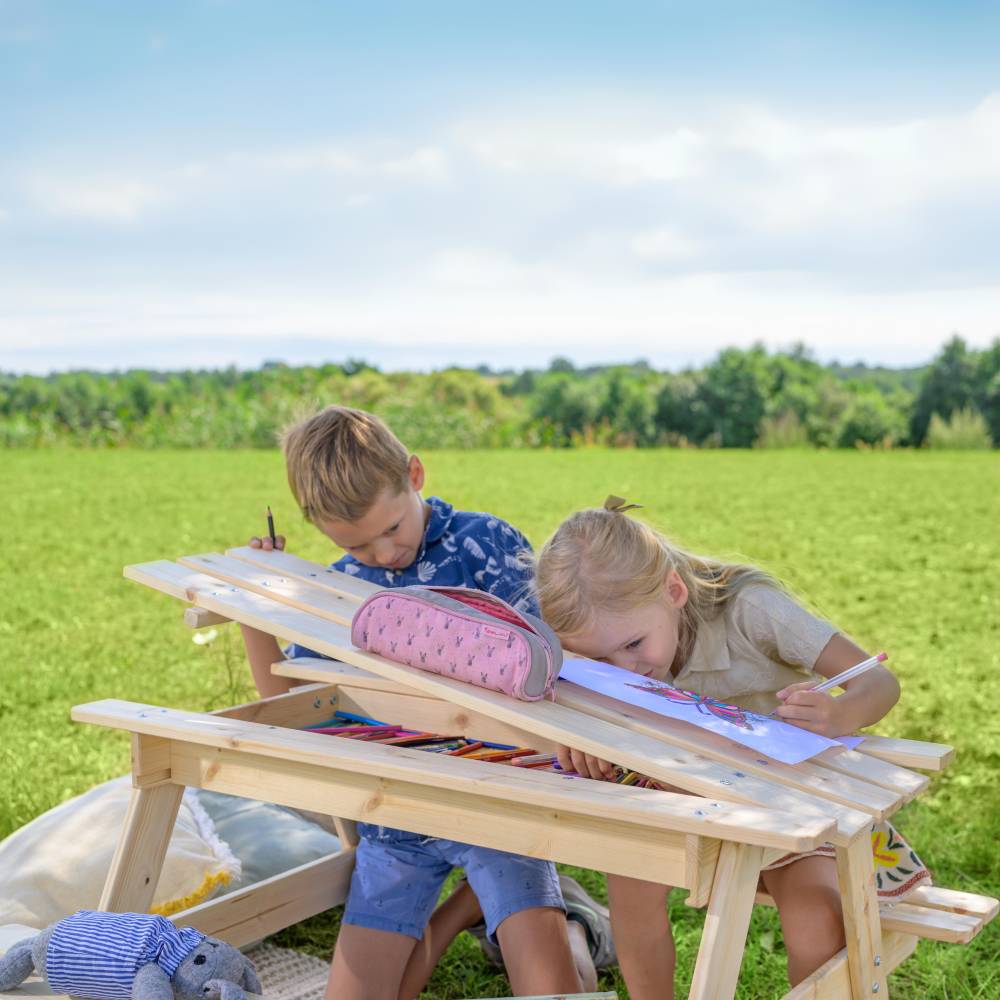 Timbela - Table Enfant pour Le Jardin 90x90xH50 cm et Chaise avec Boite de Rangement - Pour l'extérieur ou à l'intérieur - 15 mm d’épaisseur - Timbela M010-1 - Imagen 2