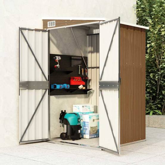 Abri de jardin 1.18m² - Cabane de jardin - Remise de jardin murale Marron 118x100x178 cm Acier galvanisé MP670 MAISON CHIC - Image 2