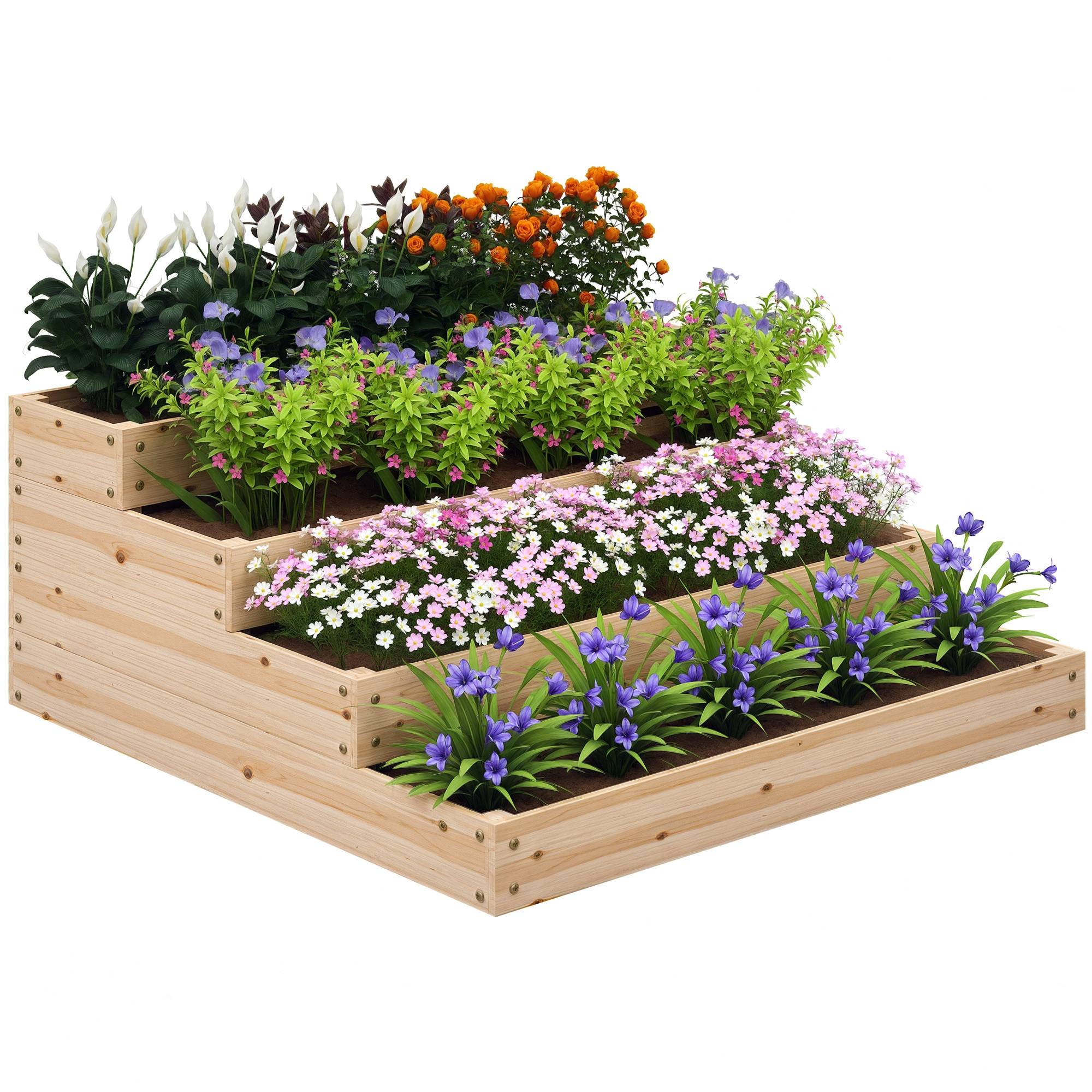 Maison Chic - Carré potager de jardin sans fond 4 étages pour herbes légumes fruits fleurs 113x113x46 cm bois naturel - Image 3