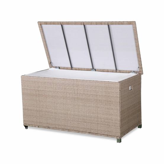 sweeek - Coffre de jardin en résine tressée naturelle - Cassapanca - 790L. vérins. roulettes. poignée et housse intérieure beige. rangement coussins | sweeek - Image 4