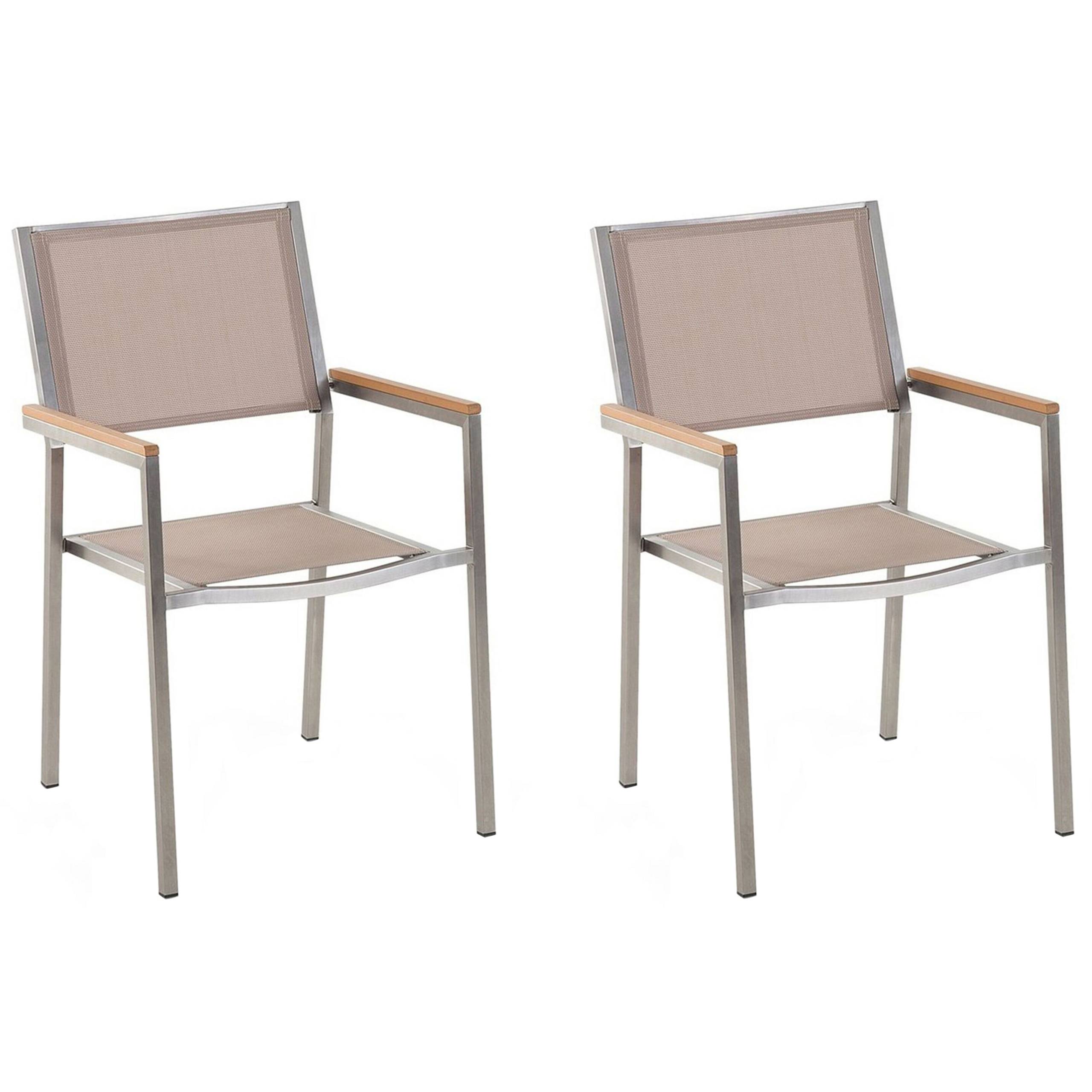 Lot 2 Chaises de Jardin en Acier Inox et Textile Beige Résistant au Intempéries Design Moderne Élégant et Tendance pour Terrasse ou Balcon - Imagen 1