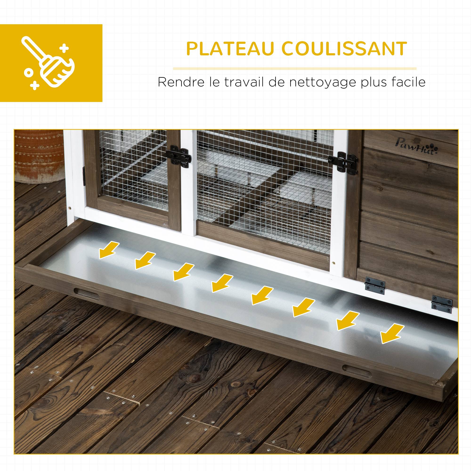 Clapier à lapins bois extérieur sur roulettes aire de jeu couverte marron - ComfortXL Outdoor Living - Image 8