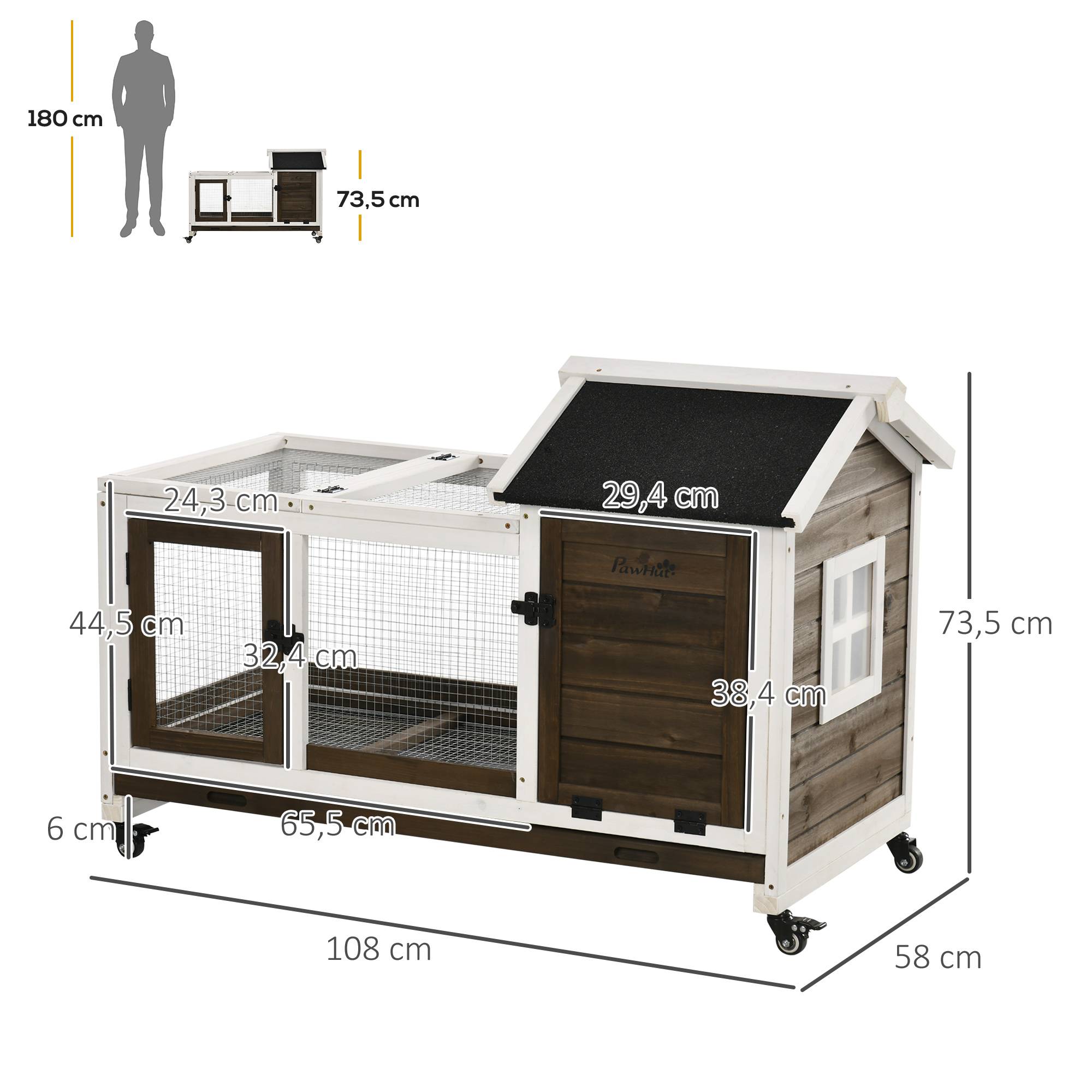 Clapier à lapins bois extérieur sur roulettes aire de jeu couverte marron - ComfortXL Outdoor Living - Image 5