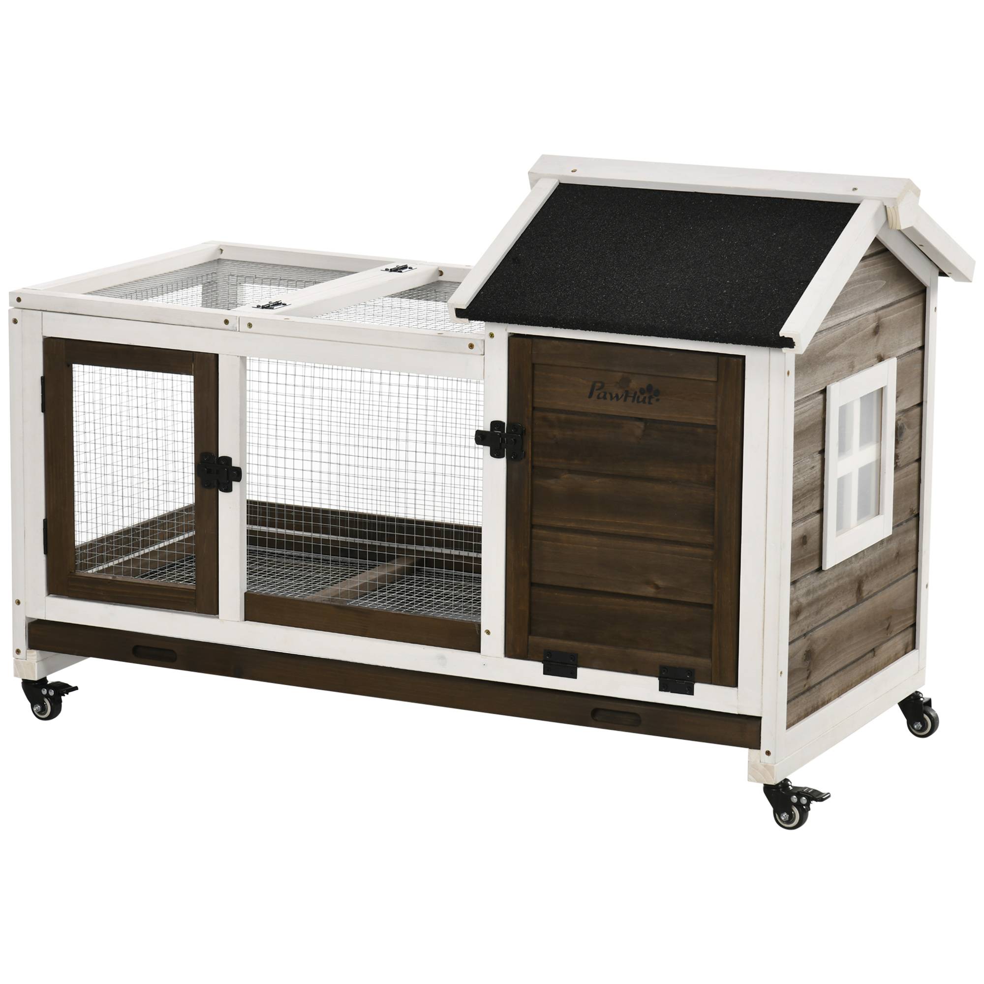 Clapier à lapins bois extérieur sur roulettes aire de jeu couverte marron - ComfortXL Outdoor Living - Image 1