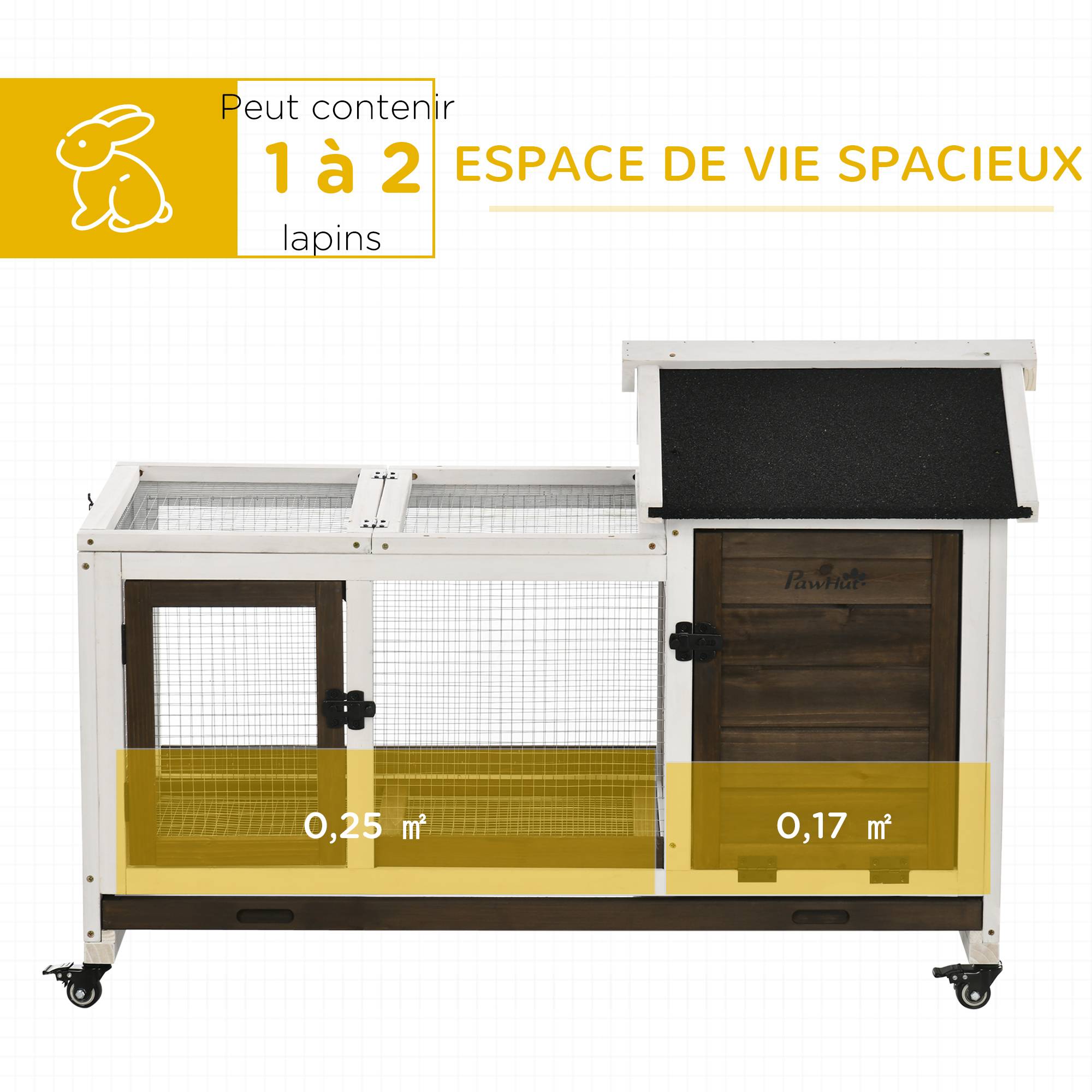Clapier à lapins bois extérieur sur roulettes aire de jeu couverte marron - ComfortXL Outdoor Living - Image 6