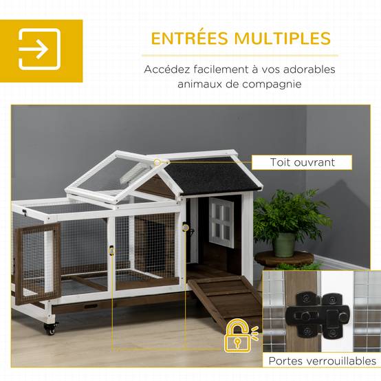 Clapier à lapins bois extérieur sur roulettes aire de jeu couverte marron - ComfortXL Outdoor Living - Image 7