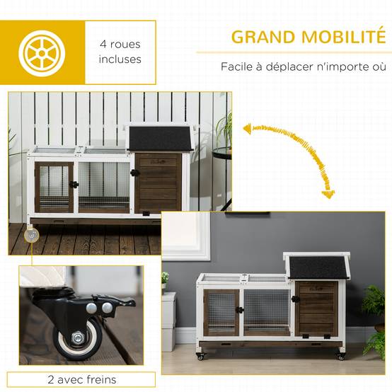 Clapier à lapins bois extérieur sur roulettes aire de jeu couverte marron - ComfortXL Outdoor Living - Image 9