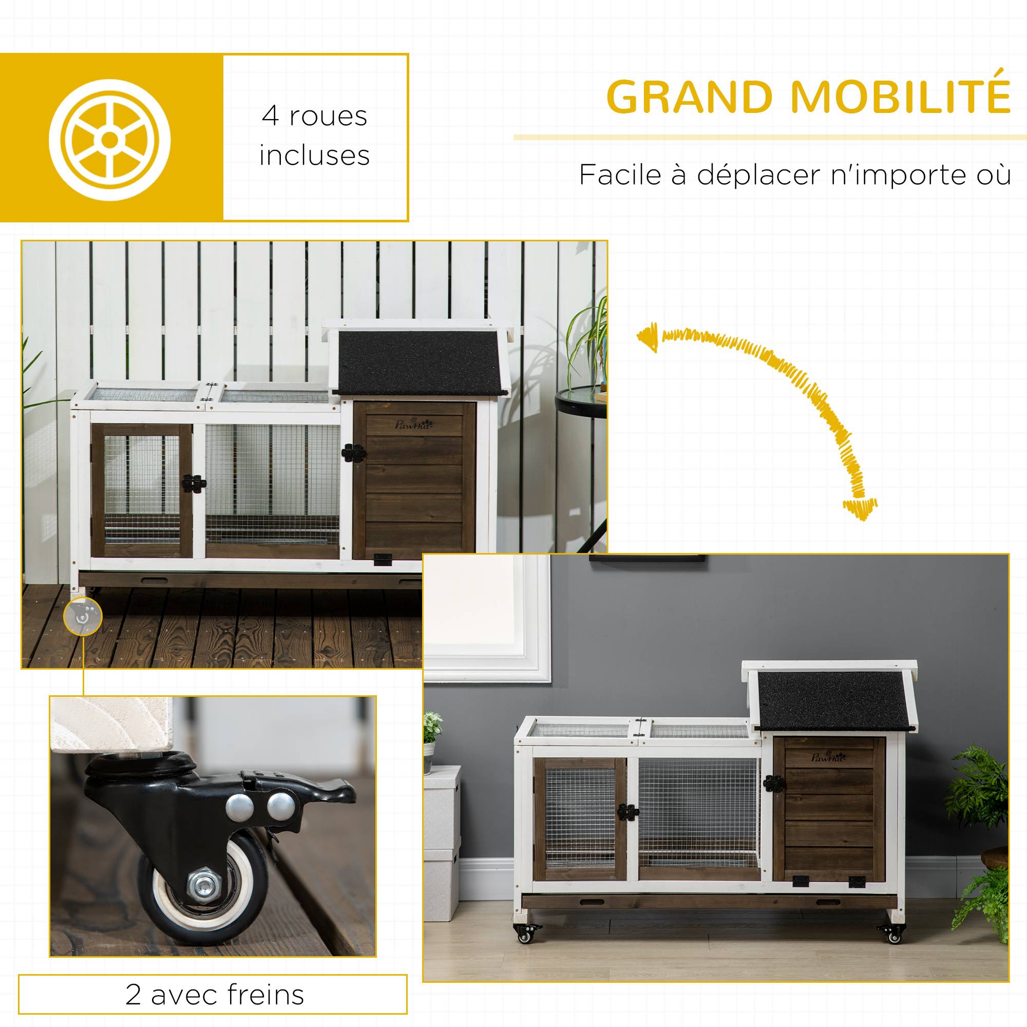 Clapier à lapins bois extérieur sur roulettes aire de jeu couverte marron - ComfortXL Outdoor Living - Image 9
