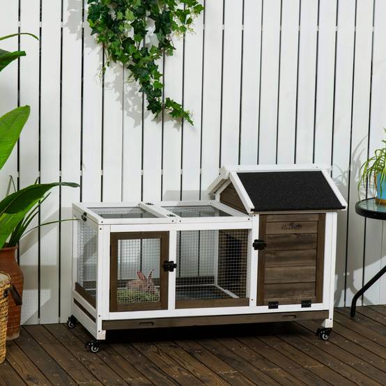 Clapier à lapins bois extérieur sur roulettes aire de jeu couverte marron - ComfortXL Outdoor Living - Image 3