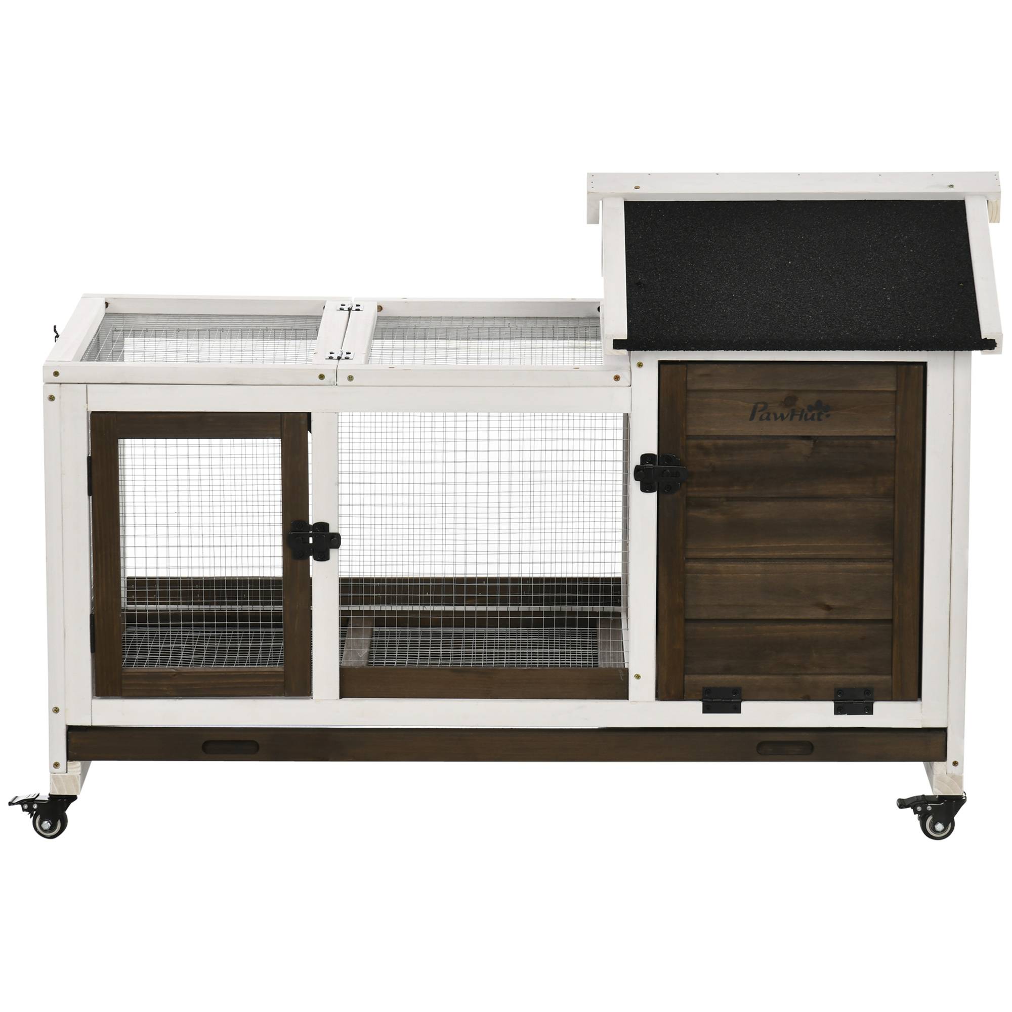Clapier à lapins bois extérieur sur roulettes aire de jeu couverte marron - ComfortXL Outdoor Living - Image 2