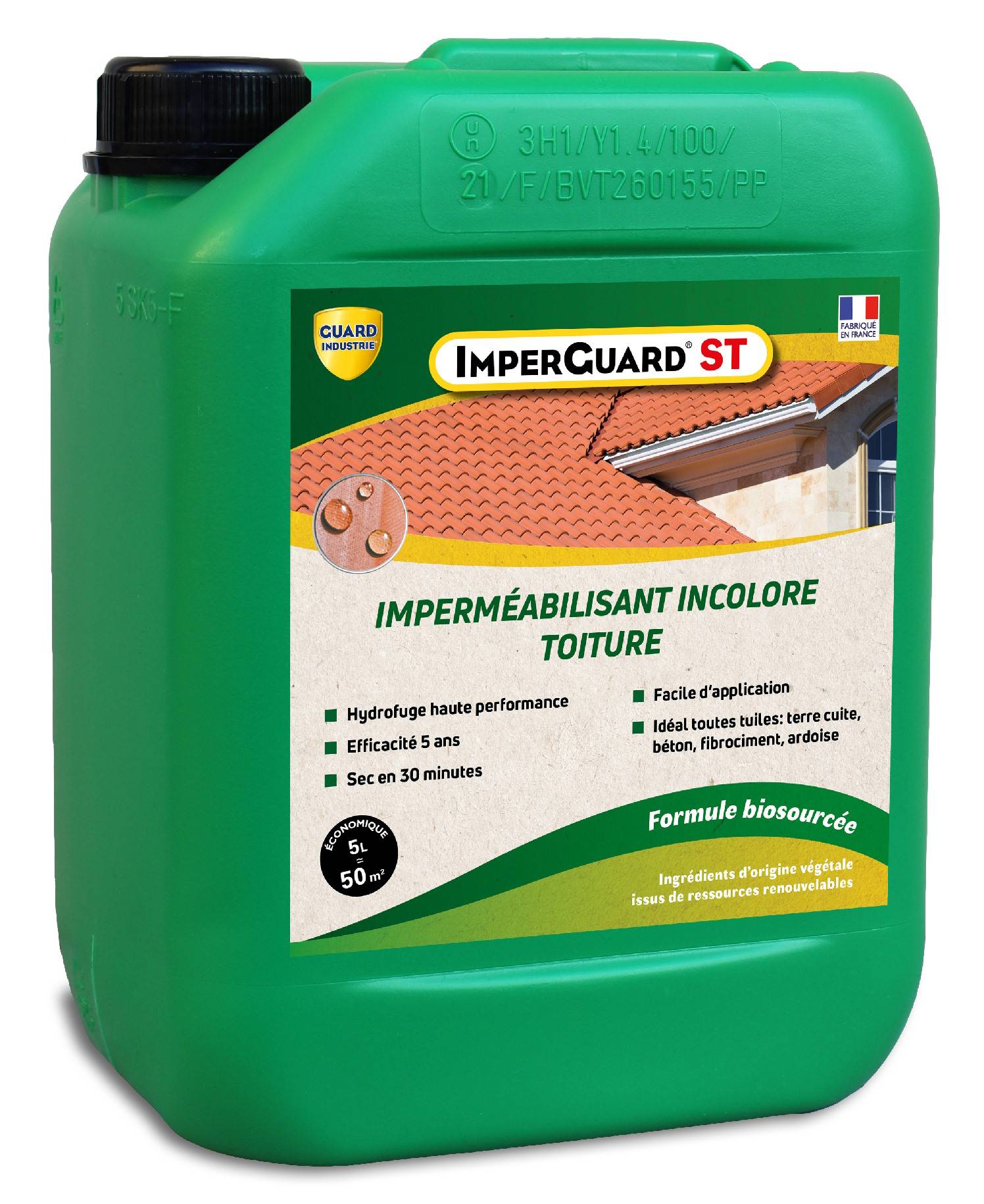 Imperméabilisant Toit Incolore Haute Performance Formule Végétale ImperGuard Spécial Toit Toute Tuile 5 ans Sec 30 min 5L 50 m2 - Image 1
