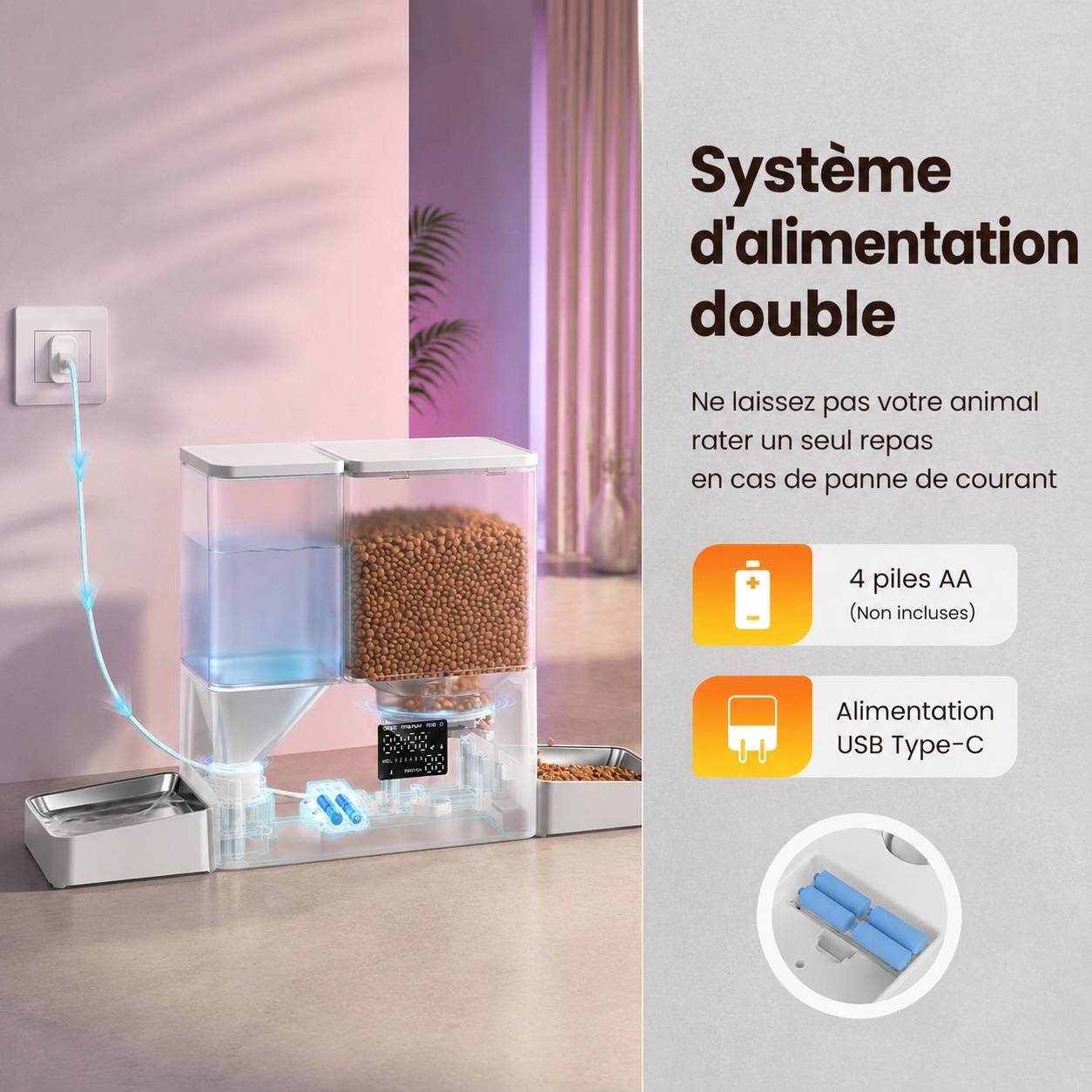 Distributeur Automatique 2 en 1 Nourriture et Eau pour Chat avec App Wifi Grande Capacité - Image 7
