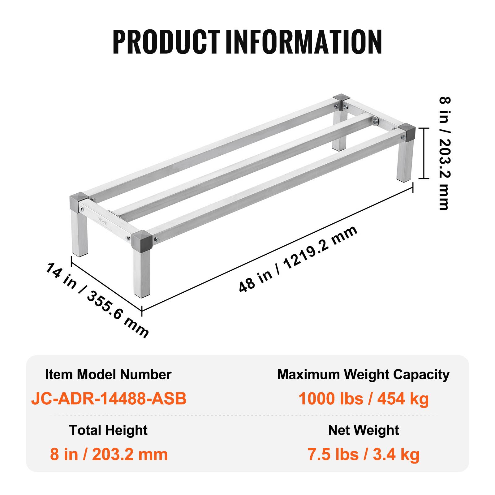 VEVOR Rack calage alu 121.9x35.5x20.3cm, charge 454kg, stockage. - Image 7
