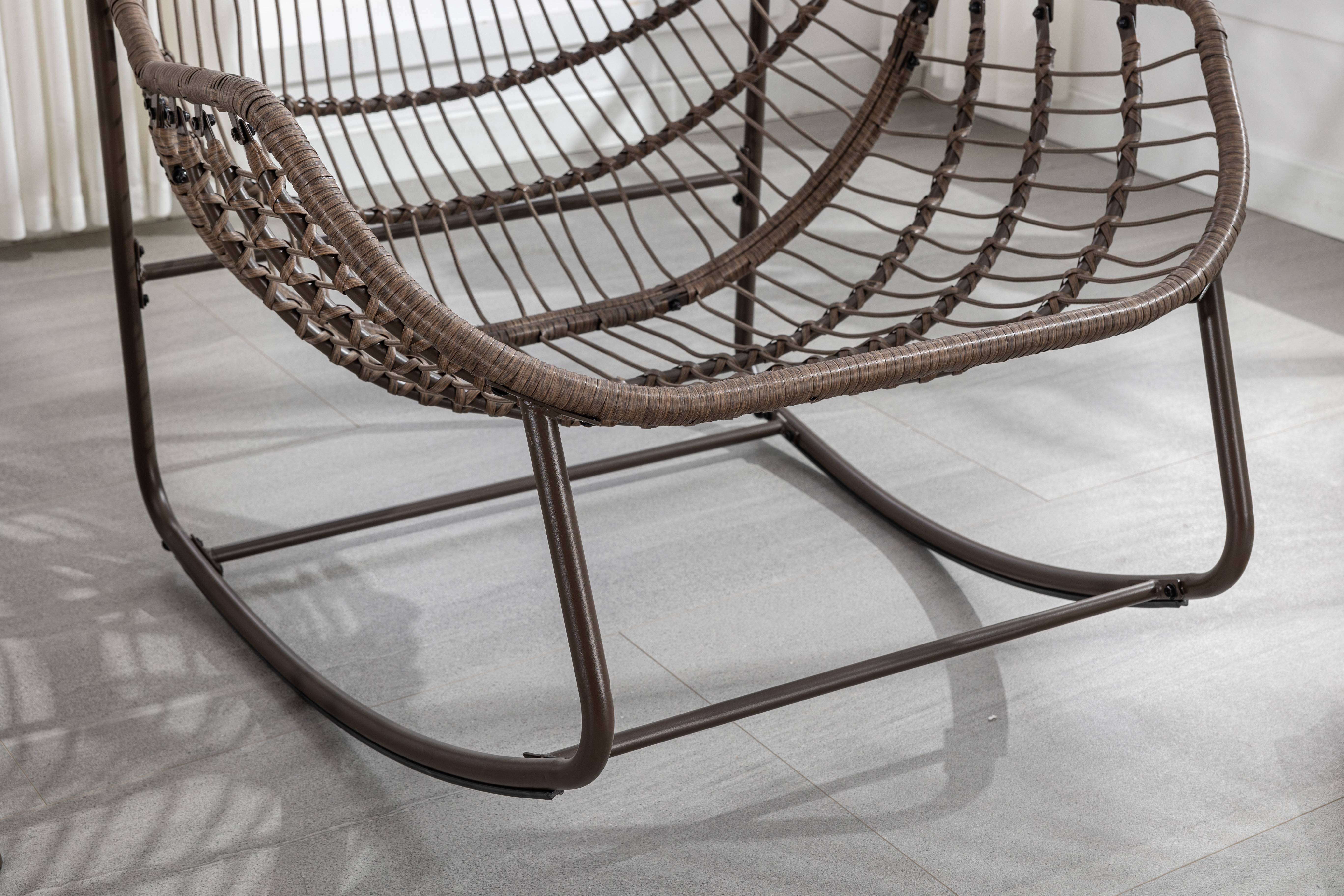 Fauteuil à bascule résine tressée acier jardin terrasse ergonomique 90x106x78cm gris - ComfortXL Outdoor Living - Image 2