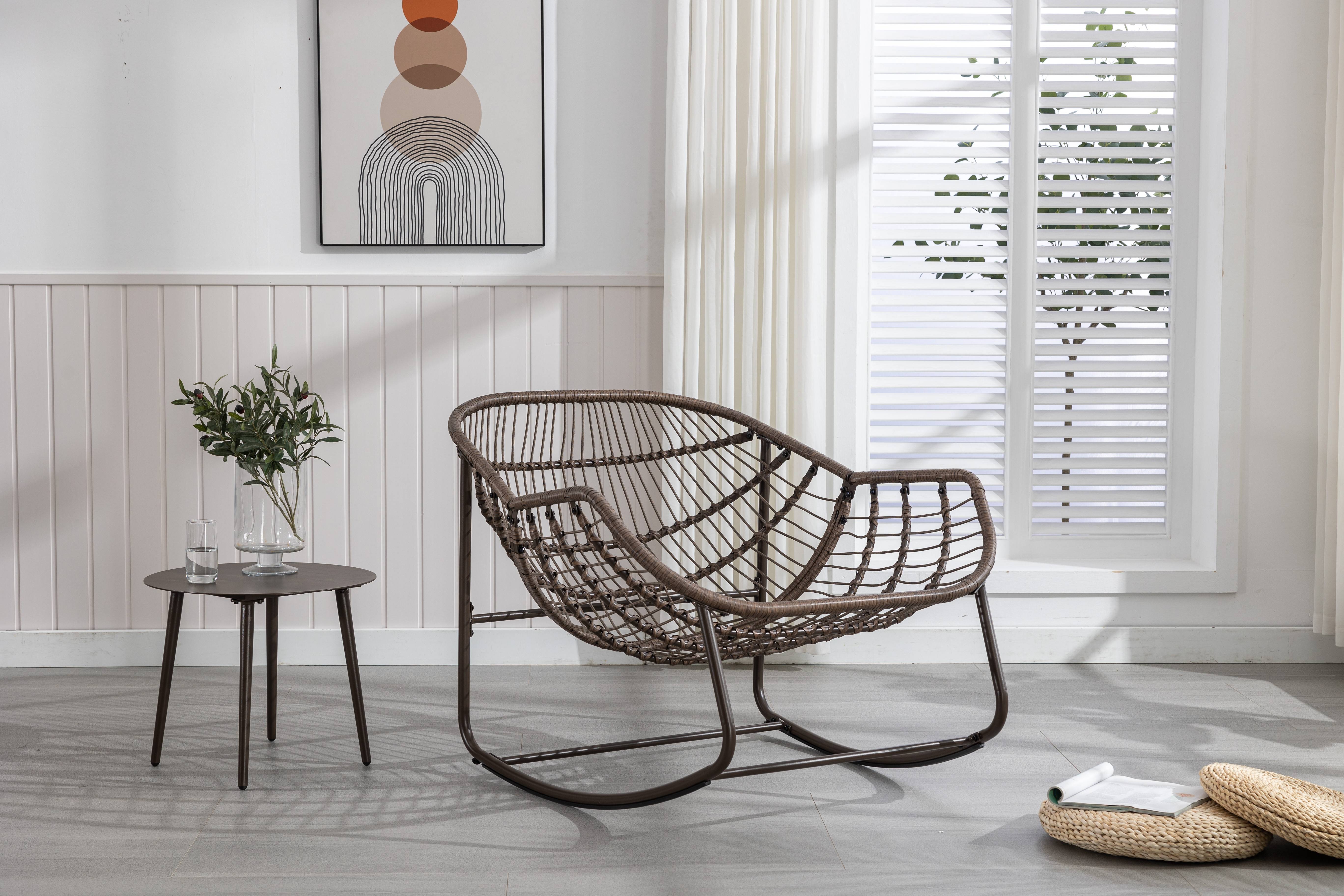 Fauteuil à bascule résine tressée acier jardin terrasse ergonomique 90x106x78cm gris - ComfortXL Outdoor Living - Image 5