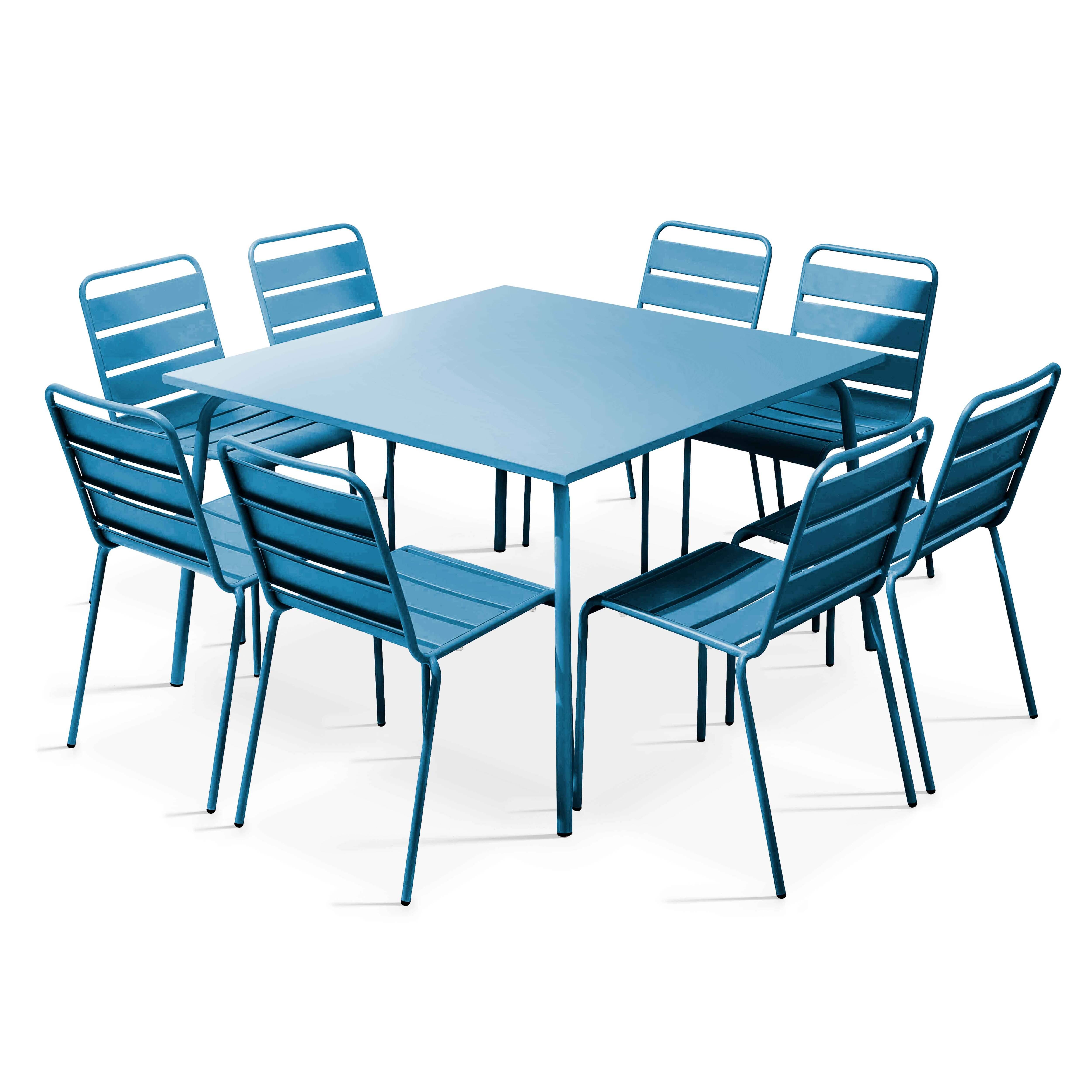 Oviala - Ensemble table de jardin et 8 chaises en métal bleu pacific Palavas - Oviala - Imagen 1