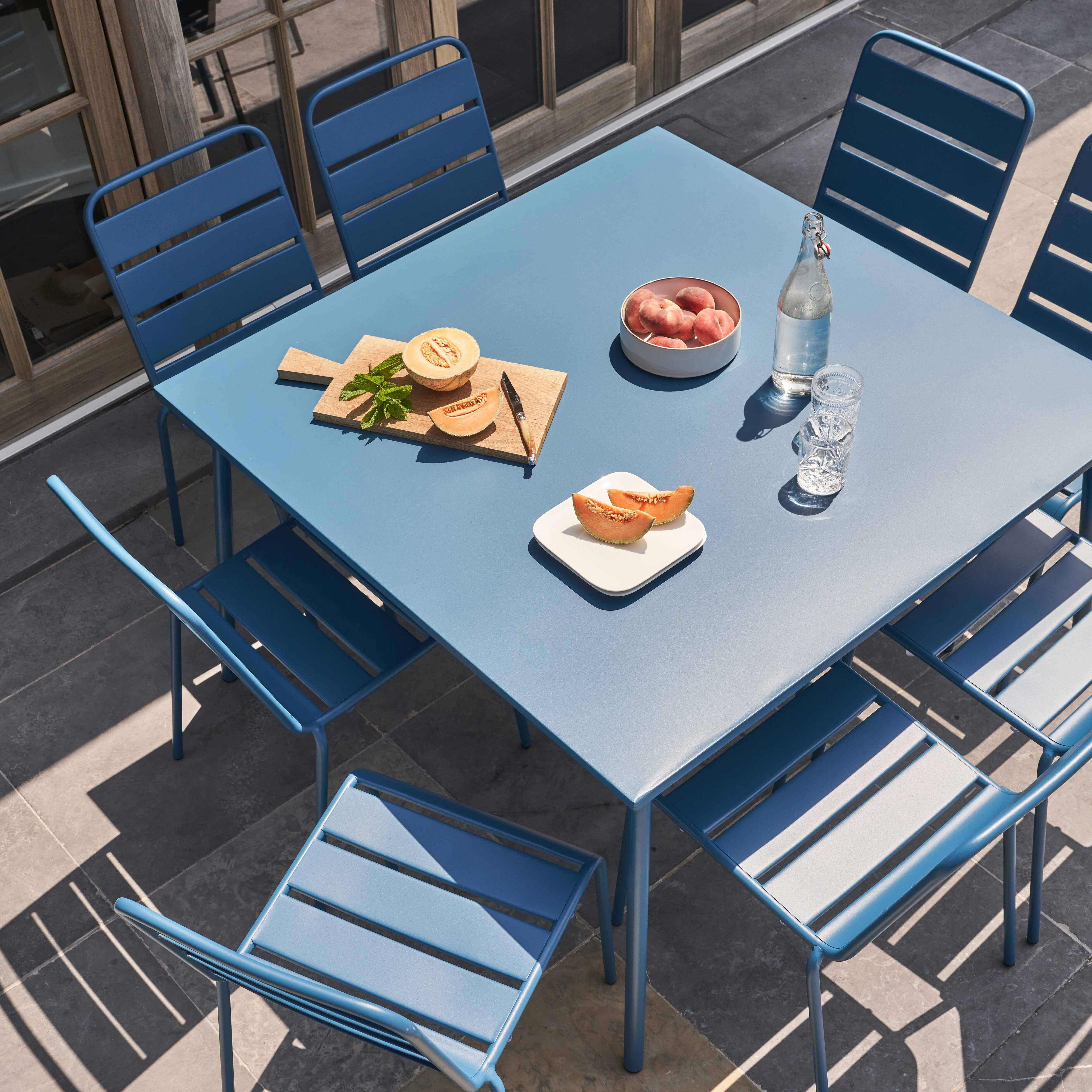 Oviala - Ensemble table de jardin et 8 chaises en métal bleu pacific Palavas - Oviala - Imagen 3